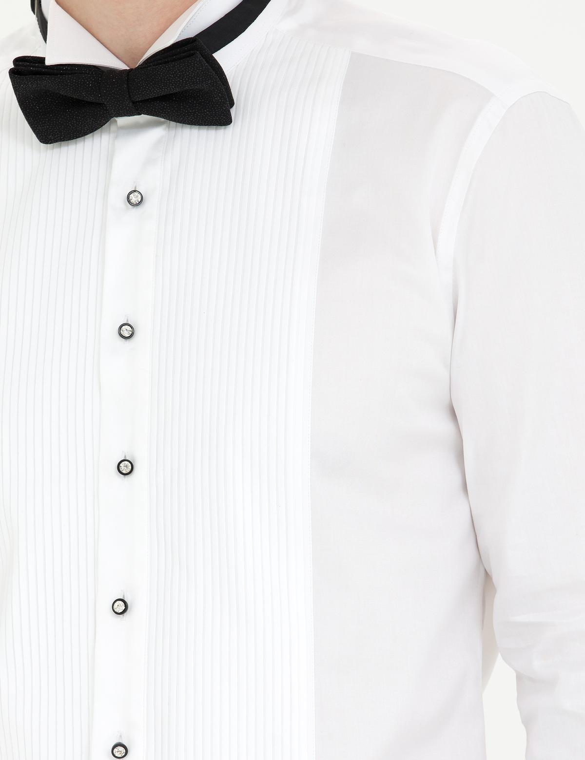 Beyaz Slim Fit Smokin Gömlek - 50268196008