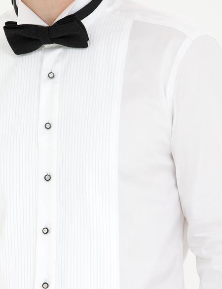 Beyaz Slim Fit Smokin Gömlek - 50268196008