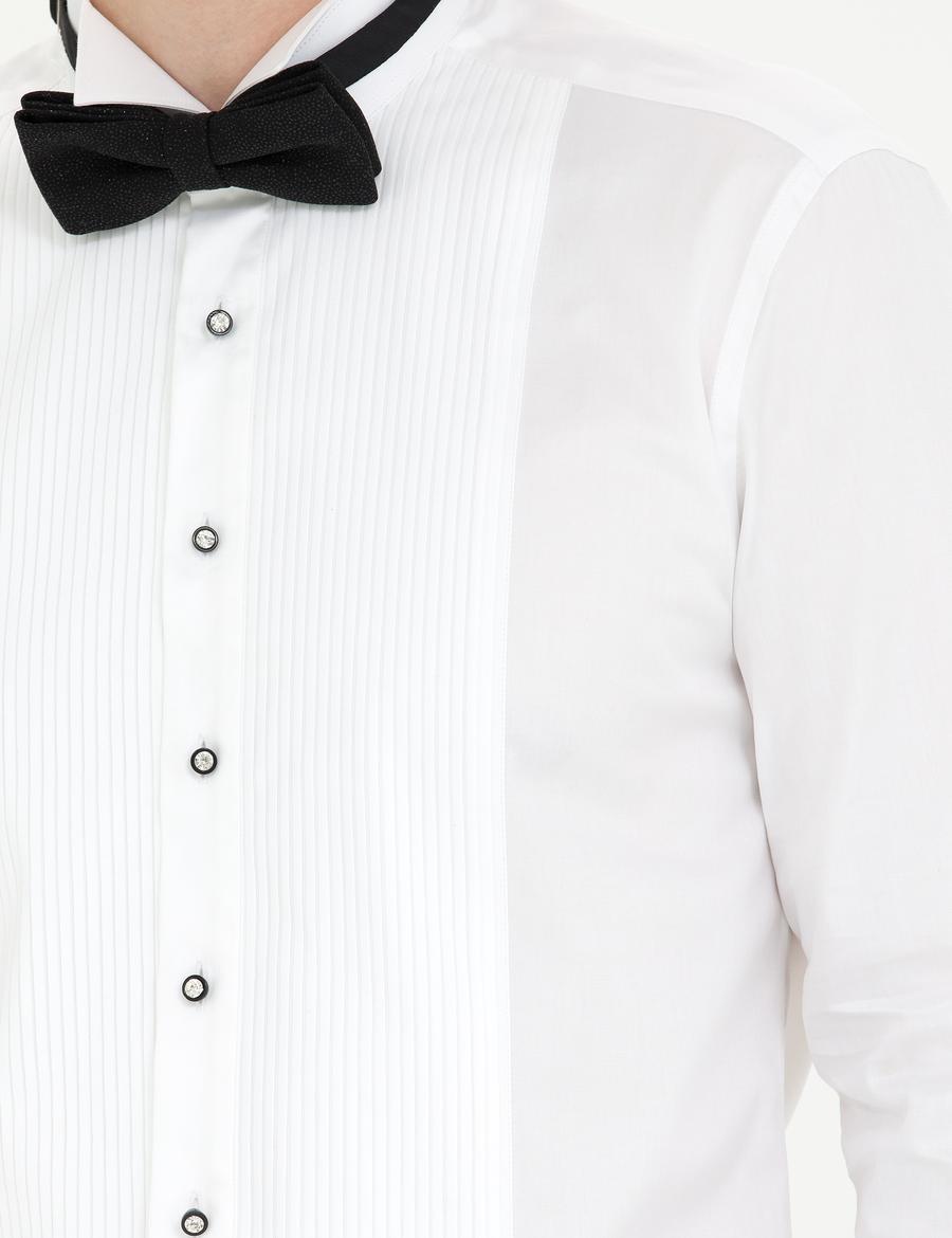 Beyaz Slim Fit Smokin Gömlek