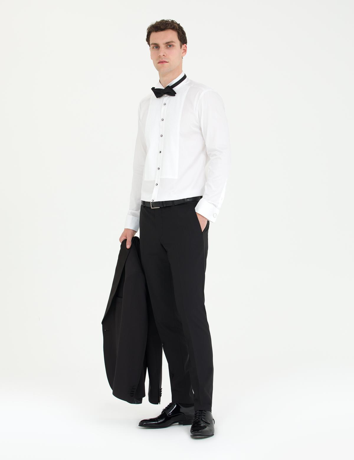 Beyaz Slim Fit Smokin Gömlek - 50268196008