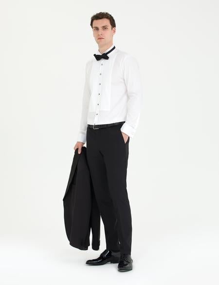 Beyaz Slim Fit Smokin Gömlek - 50268196008