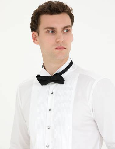 Beyaz Slim Fit Smokin Gömlek
