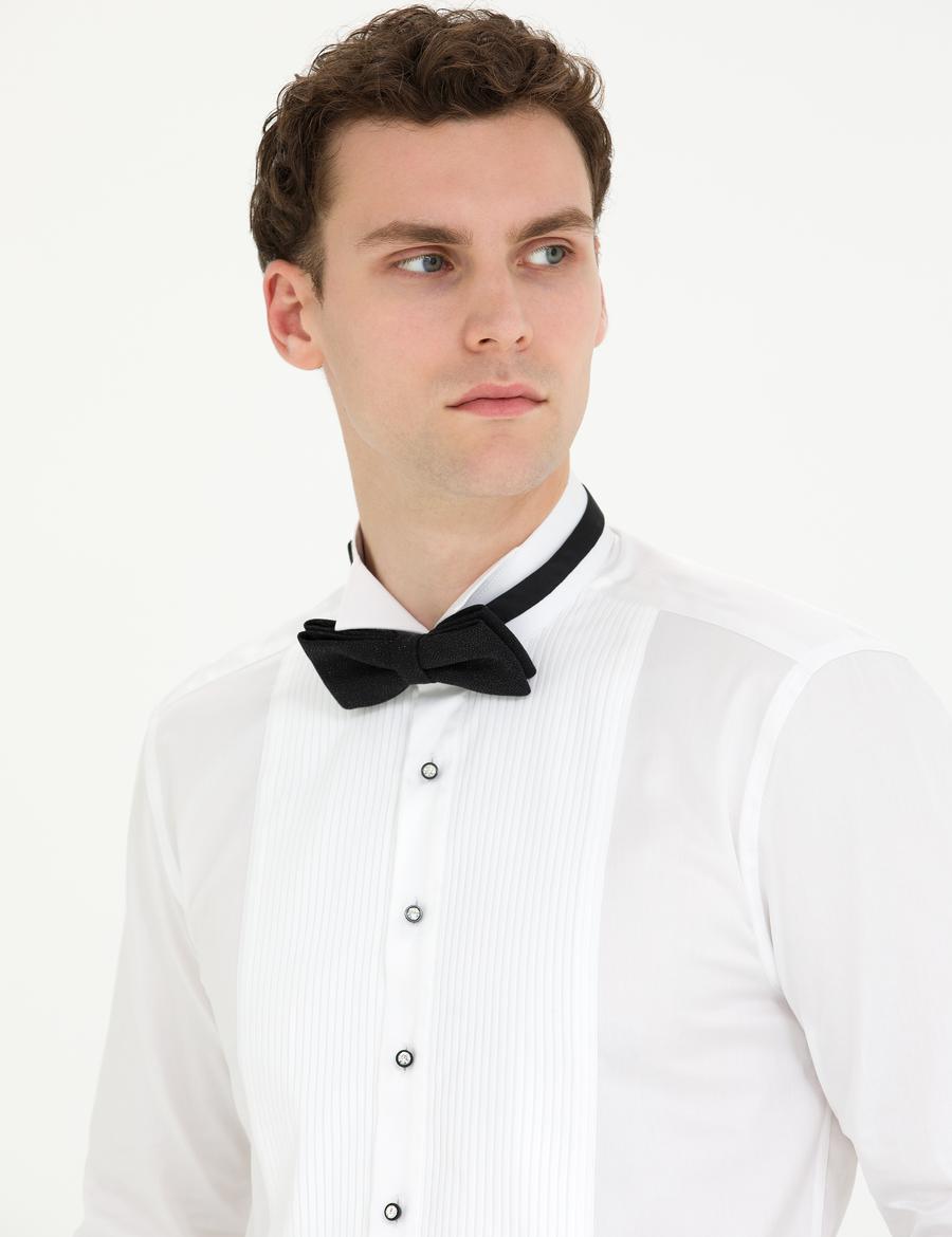 Beyaz Slim Fit Smokin Gömlek