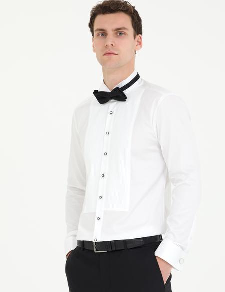 Beyaz Slim Fit Smokin Gömlek - 50268196008