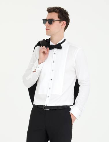 Beyaz Slim Fit Smokin Gömlek
