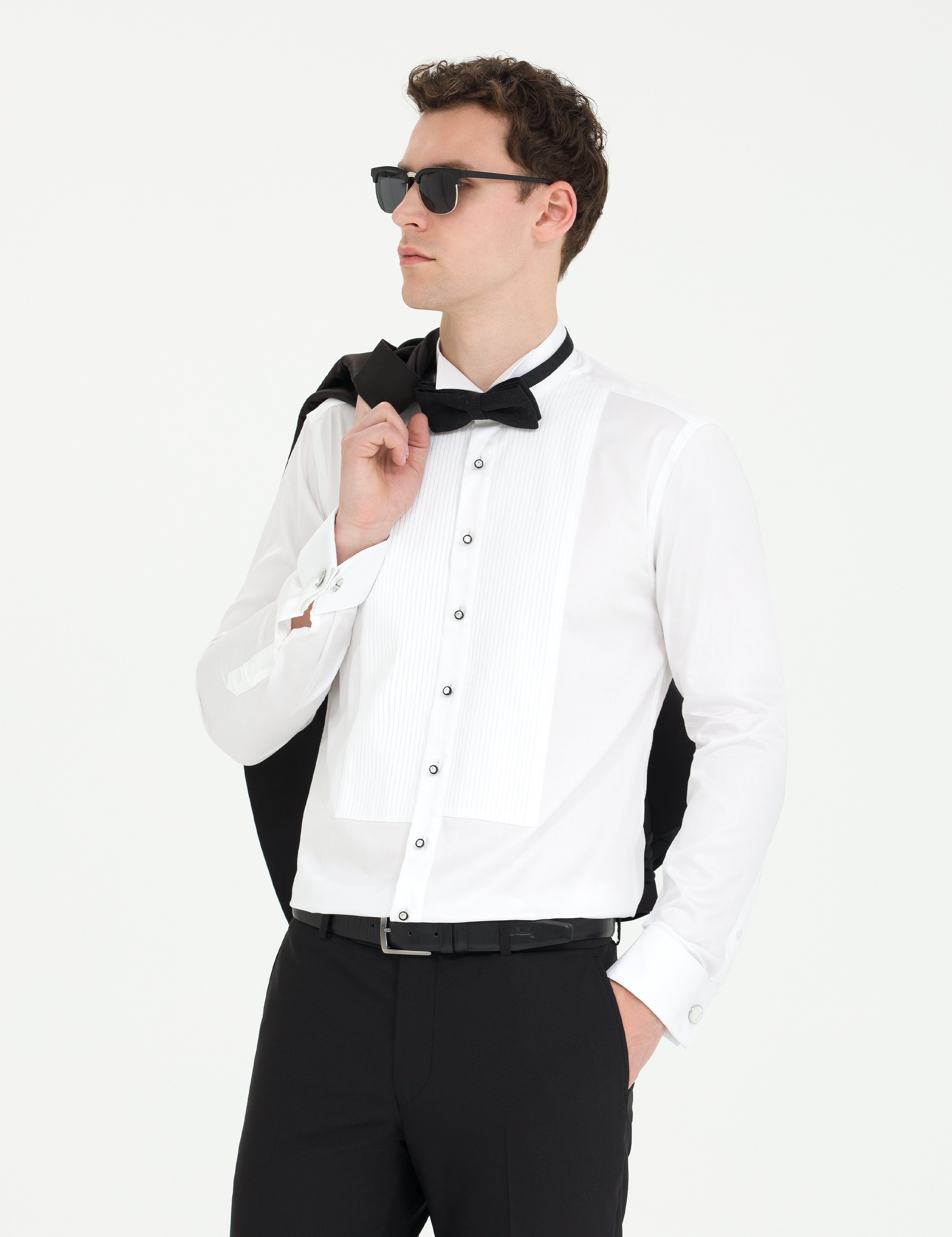 Beyaz Slim Fit Smokin Gömlek - Image 1