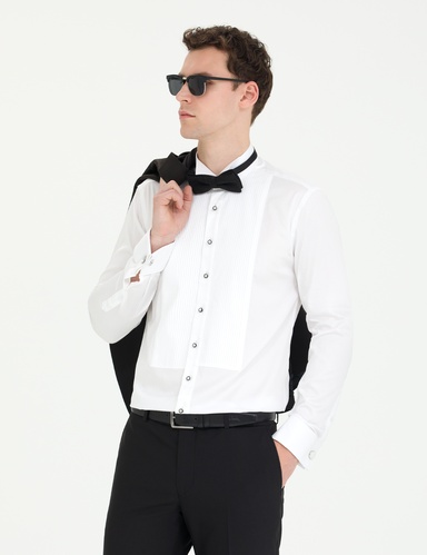 Beyaz Slim Fit Smokin Gömlek