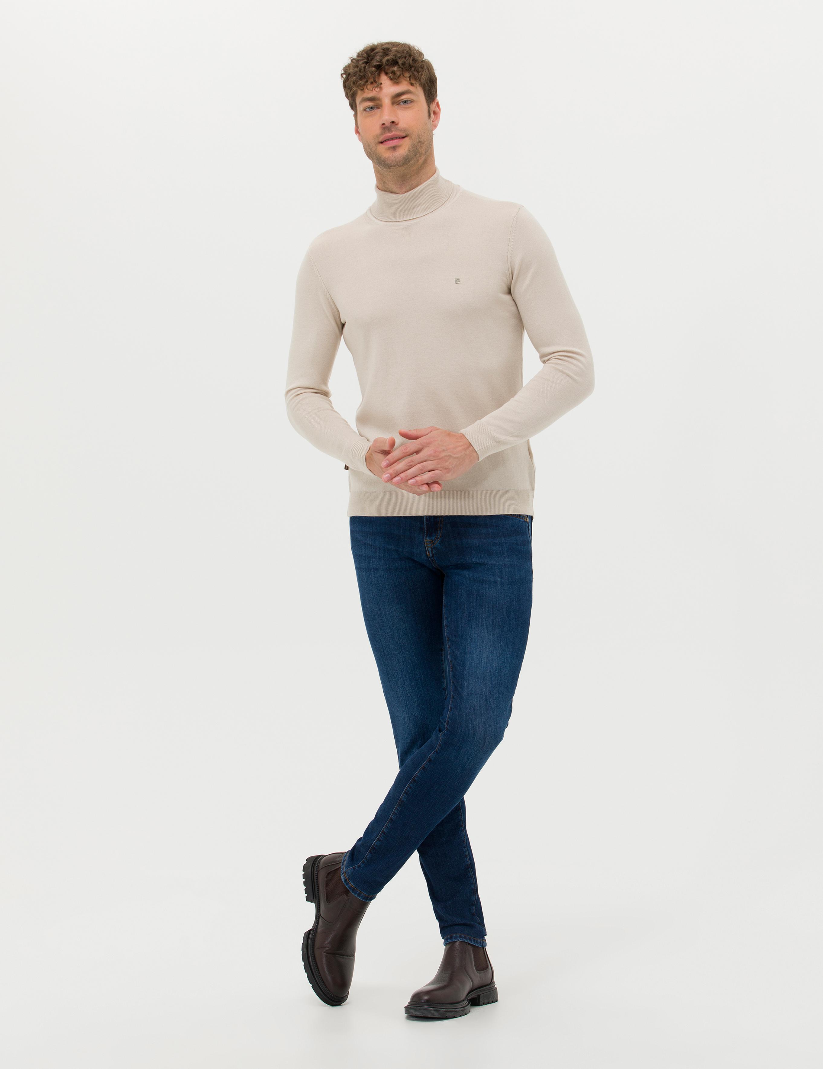 Kum Melanj Slim Fit Balıkçı Yaka Basic Triko Kazak