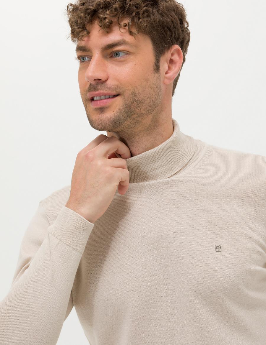 Kum Melanj Slim Fit Balıkçı Yaka Basic Triko Kazak