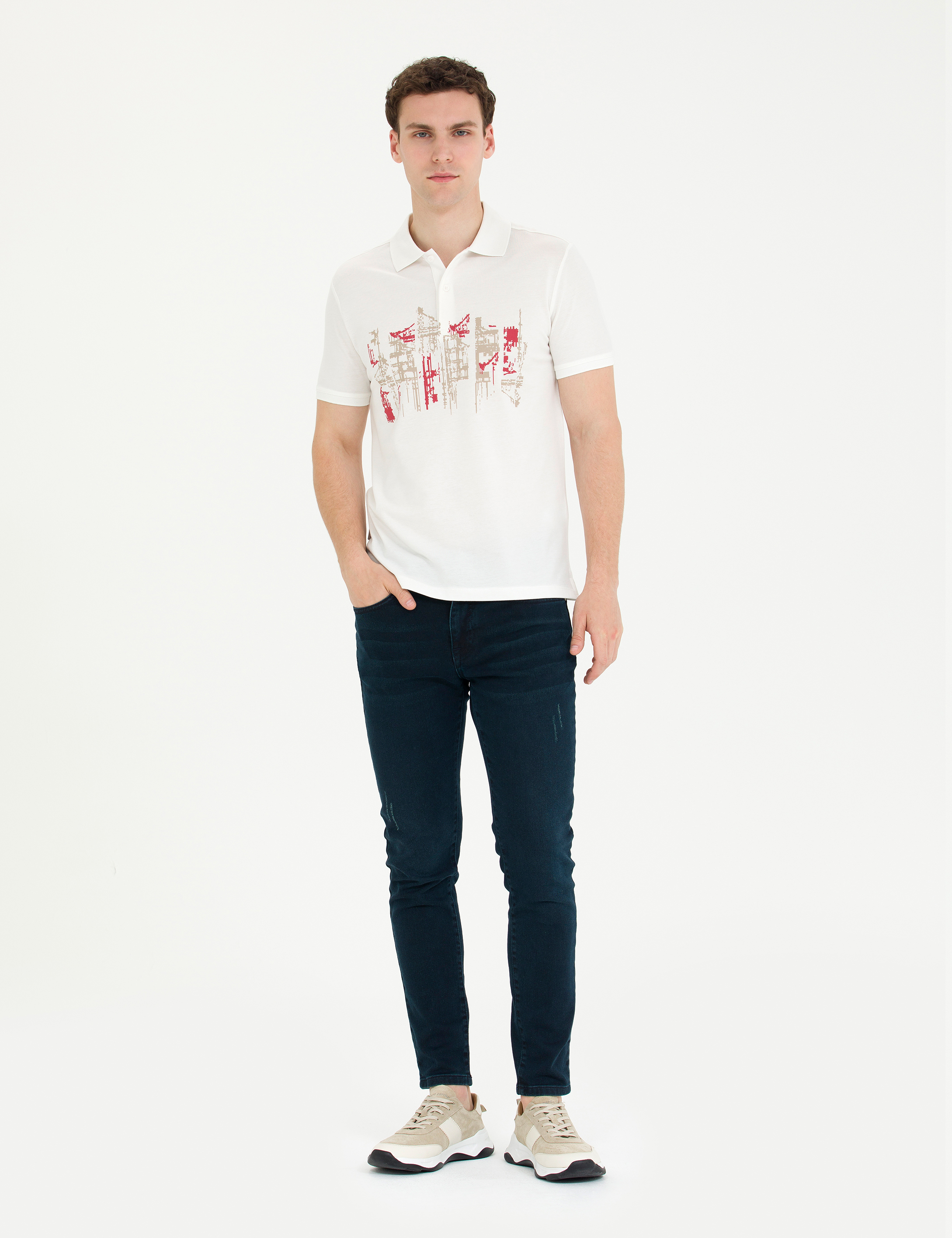 Ekru Slim Fit Polo Yaka Tişört - Image 4