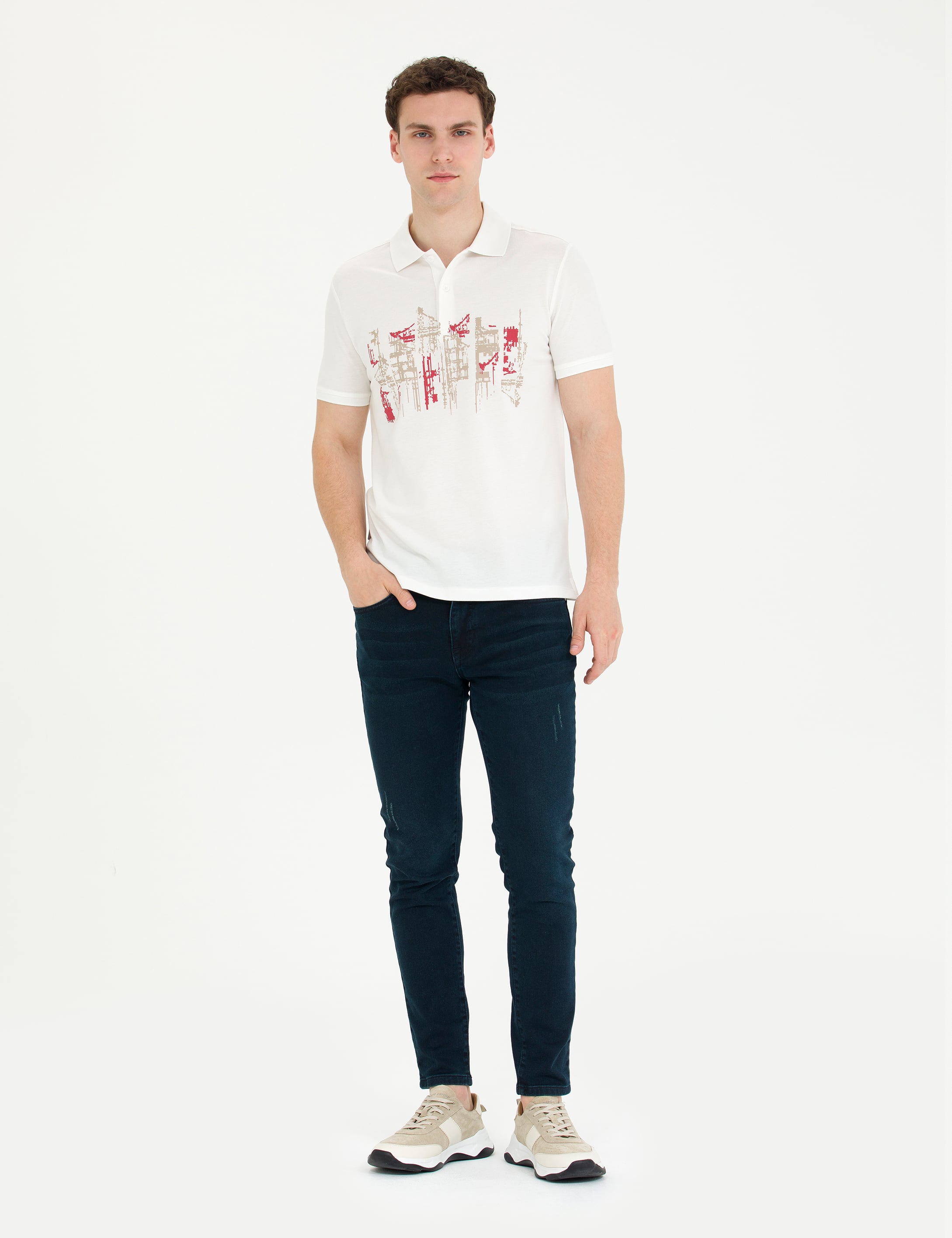 Ekru Slim Fit Polo Yaka Tişört