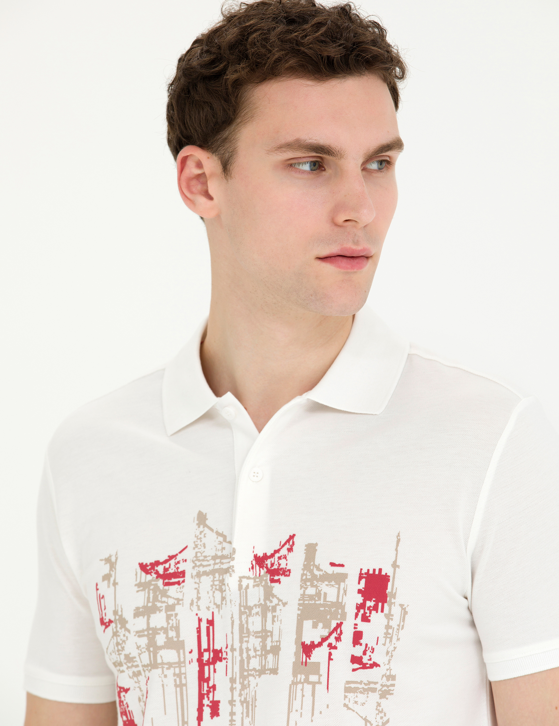 Ekru Slim Fit Polo Yaka Tişört - Image 2
