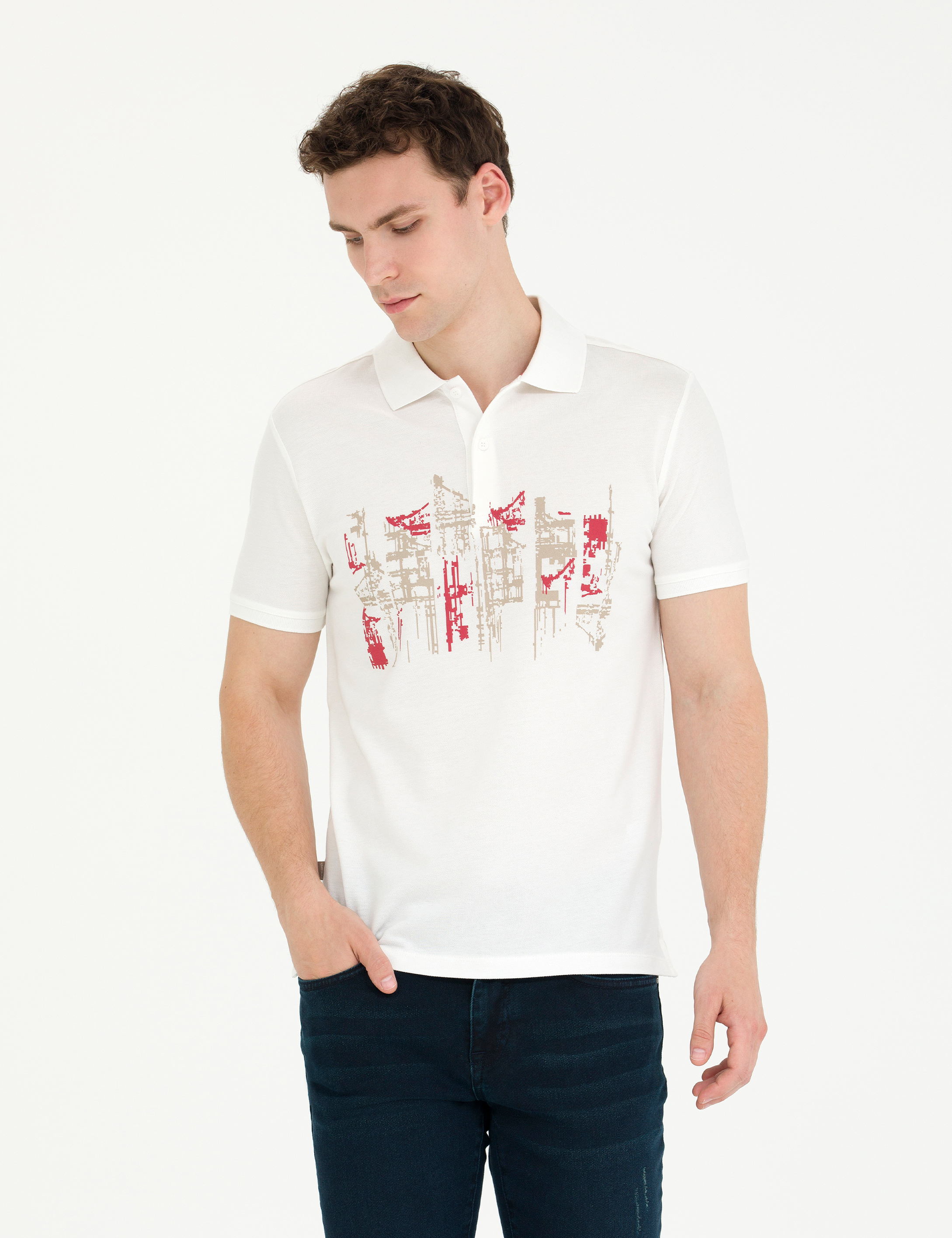 Ekru Slim Fit Polo Yaka Tişört - Image 3