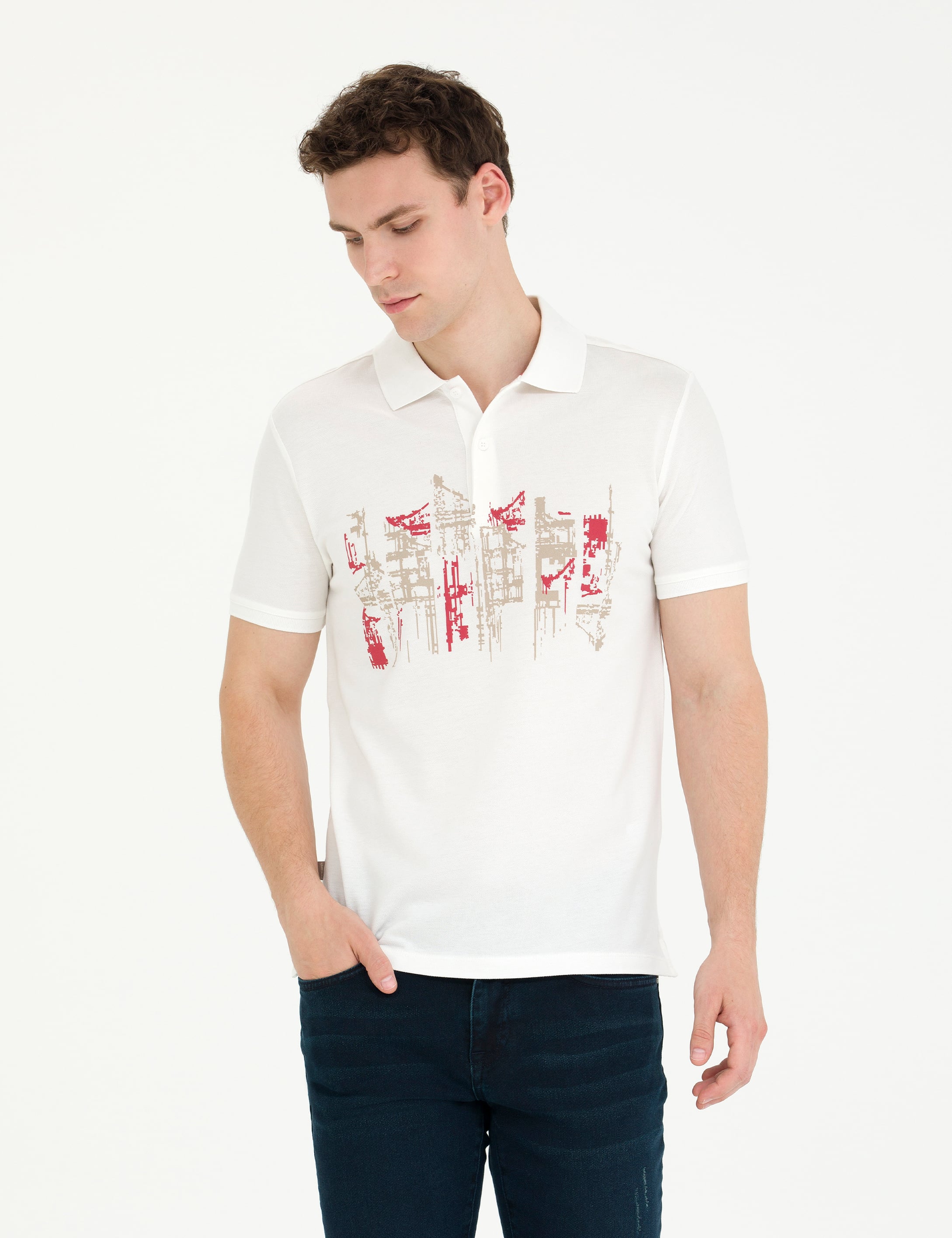 Ekru Slim Fit Polo Yaka Tişört