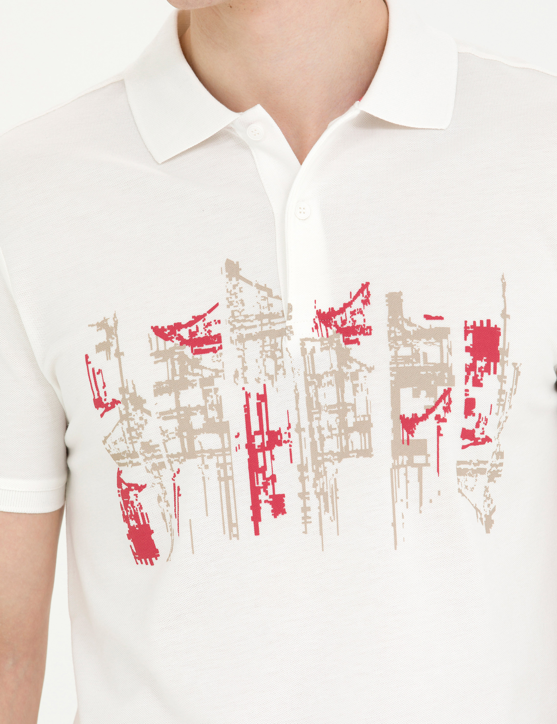 Ekru Slim Fit Polo Yaka Tişört - Image 7