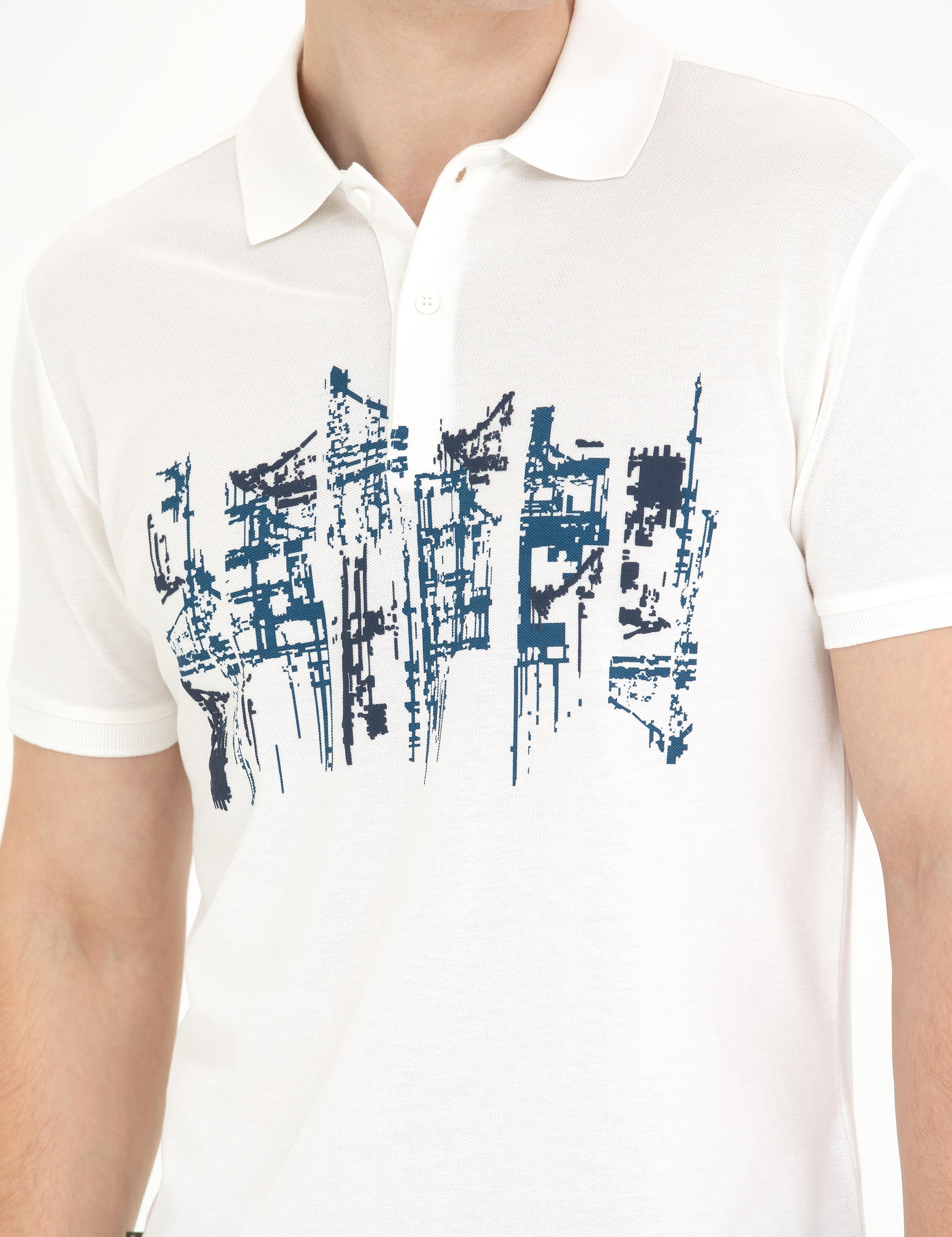 Beyaz Slim Fit Polo Yaka Tişört