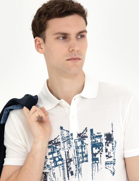 Beyaz Slim Fit Polo Yaka Tişört - 50273589019