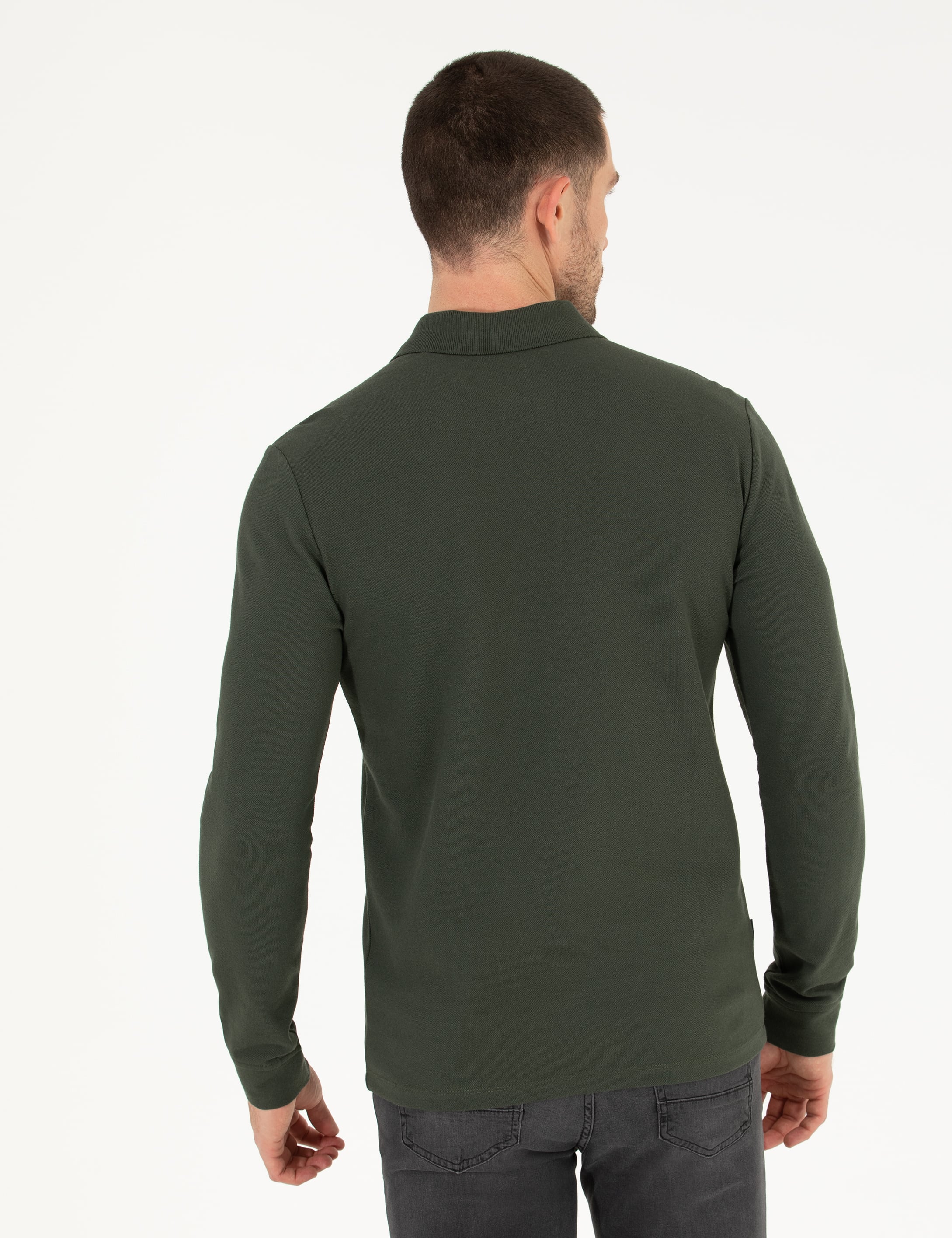 Koyu Yeşil Slim Fit Basic Sweatshirt