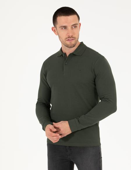 Koyu Yeşil Slim Fit Basic Sweatshirt - 50276035007