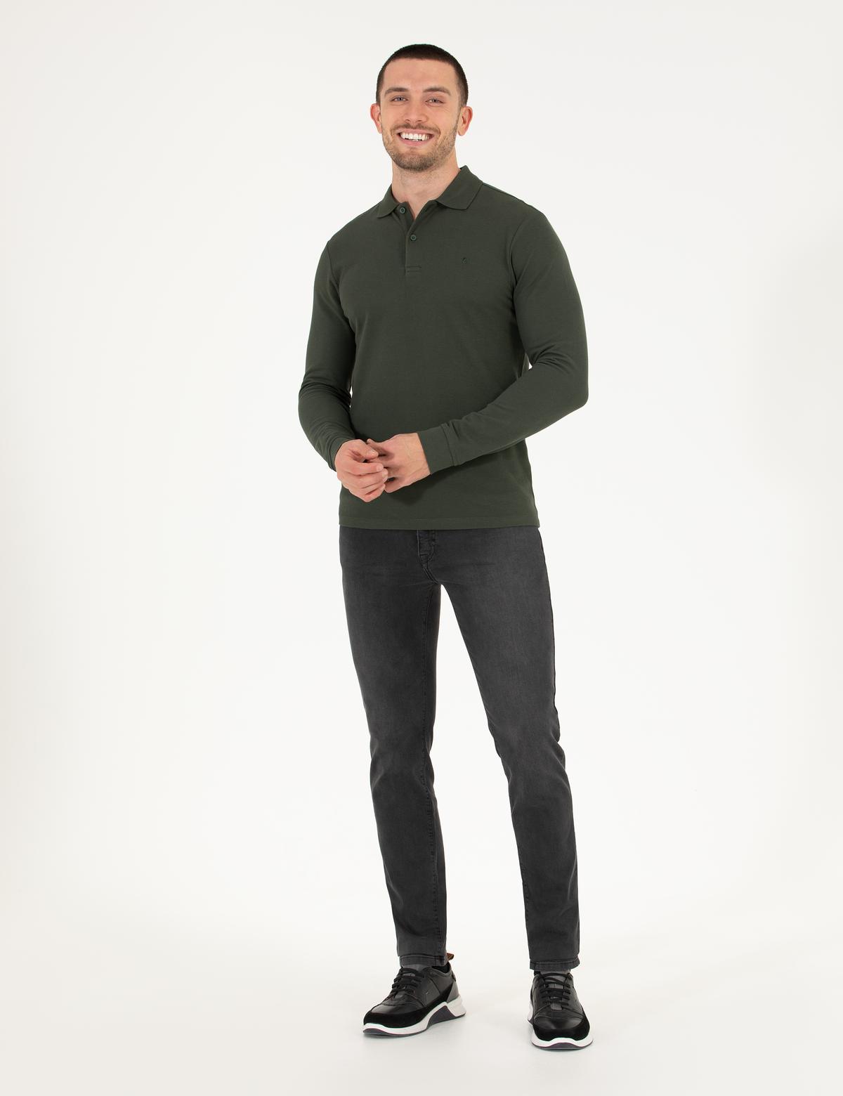 Koyu Yeşil Slim Fit Basic Sweatshirt - 50276035007
