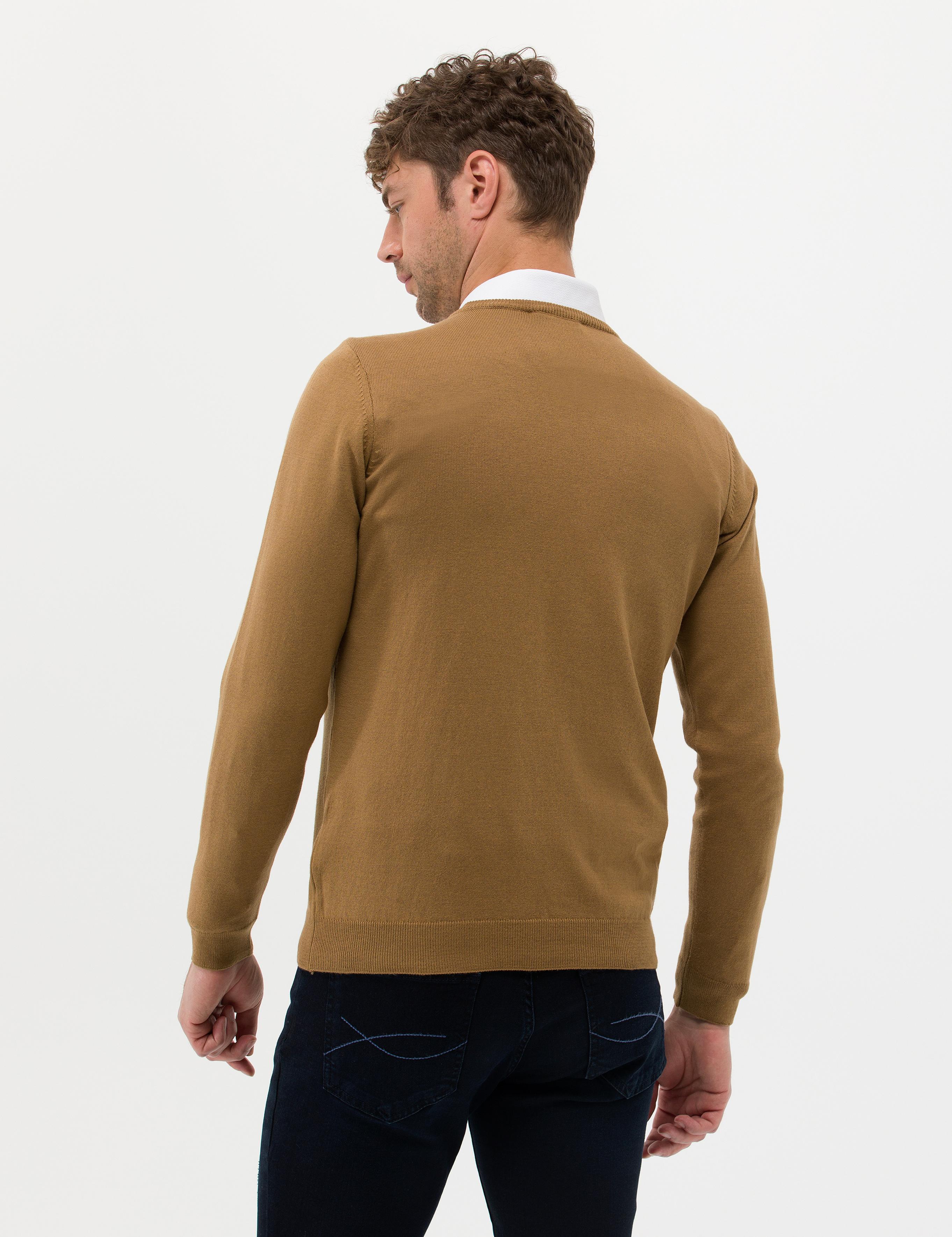 Camel Melanj Slim Fit V Yaka Basic Triko Kazak