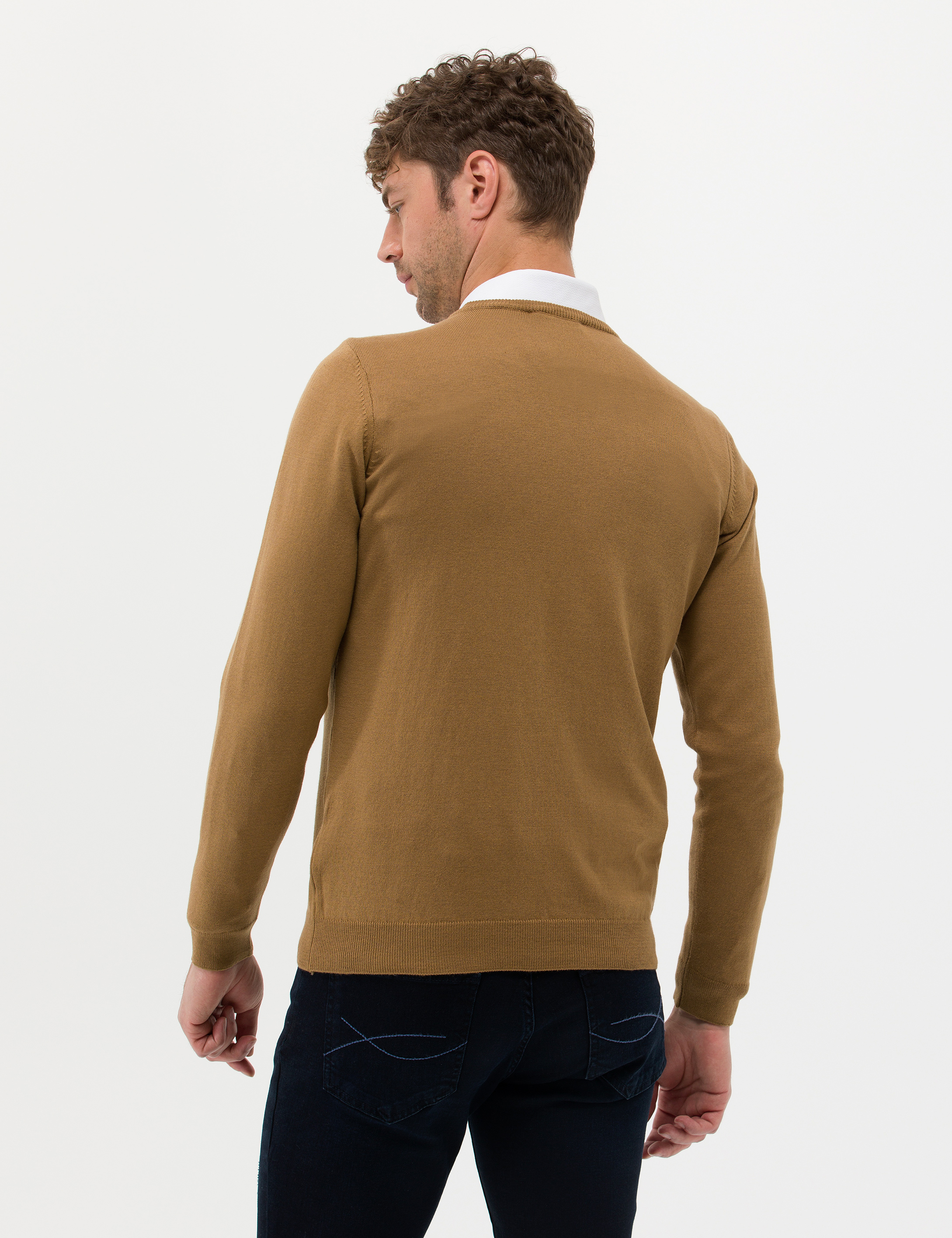 Camel Melanj Slim Fit V Yaka Basic Triko Kazak - Image 5