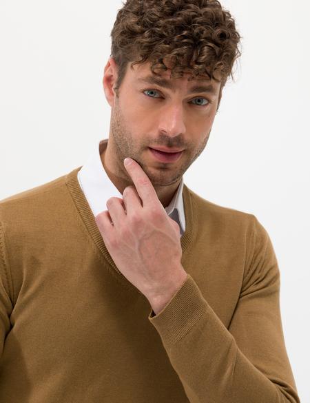 Camel Melanj Slim Fit V Yaka Basic Triko Kazak - 50276536027