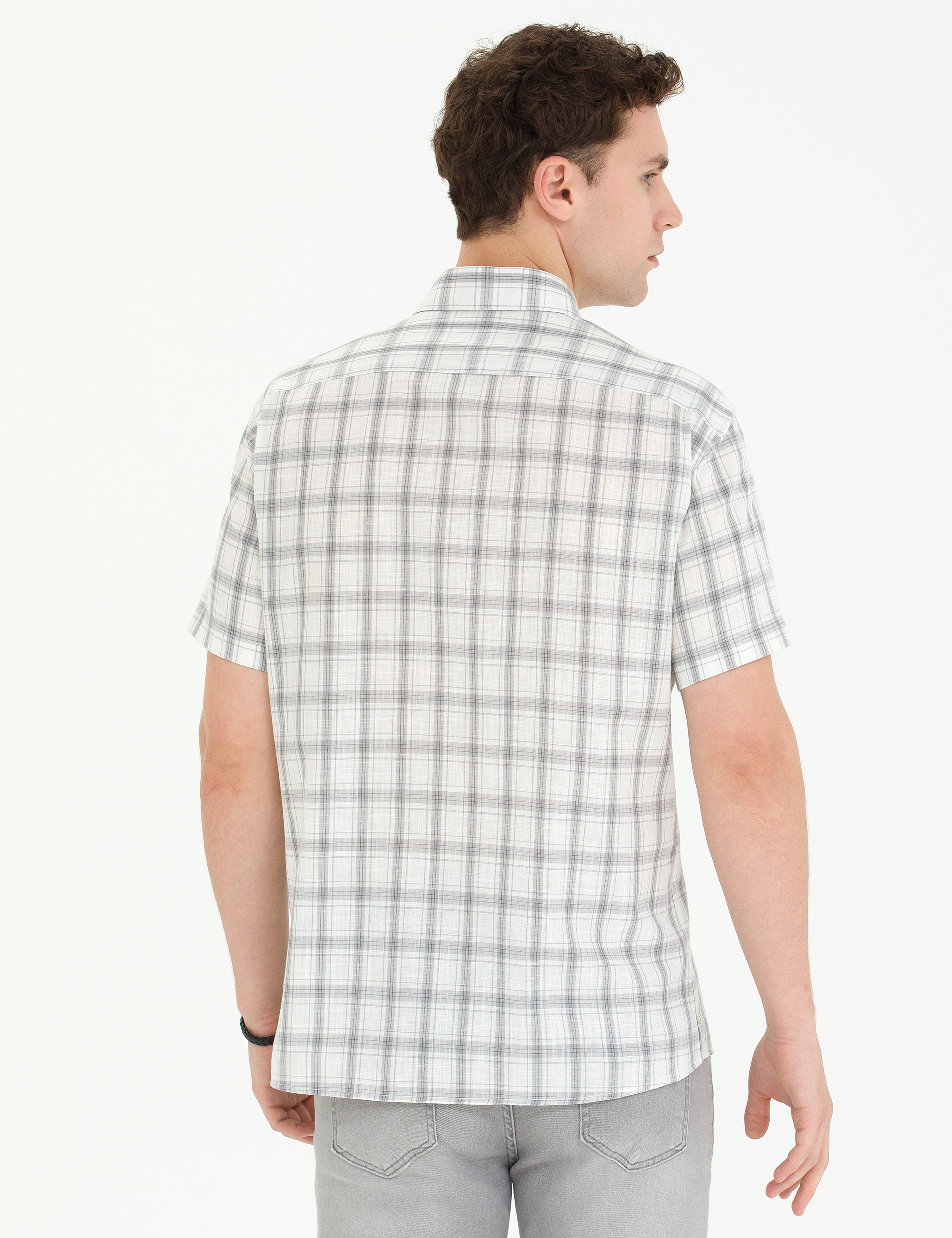 Gri Regular Fit Kısa Kollu Gömlek - Image 5