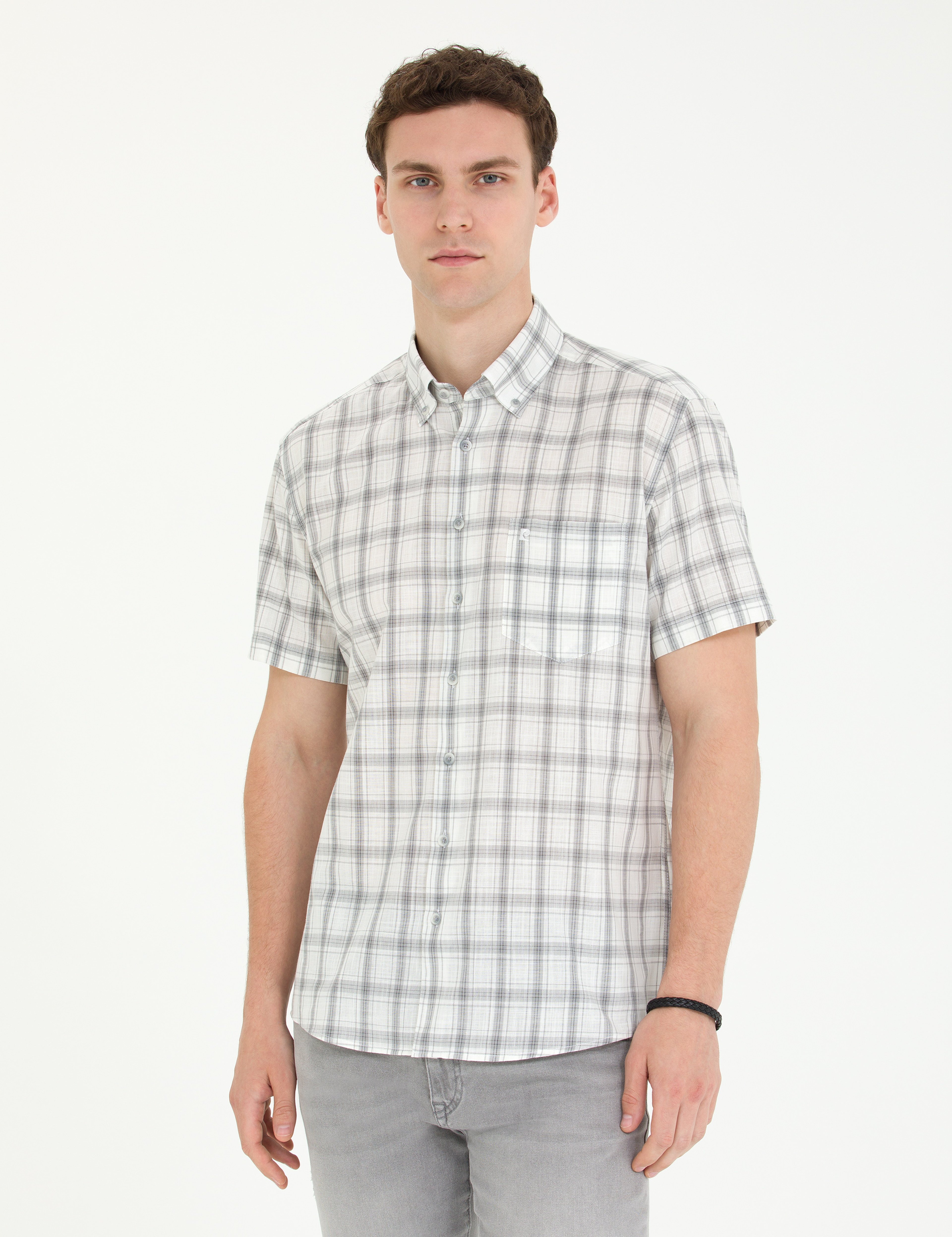 Gri Regular Fit Kısa Kollu Gömlek - Image 1