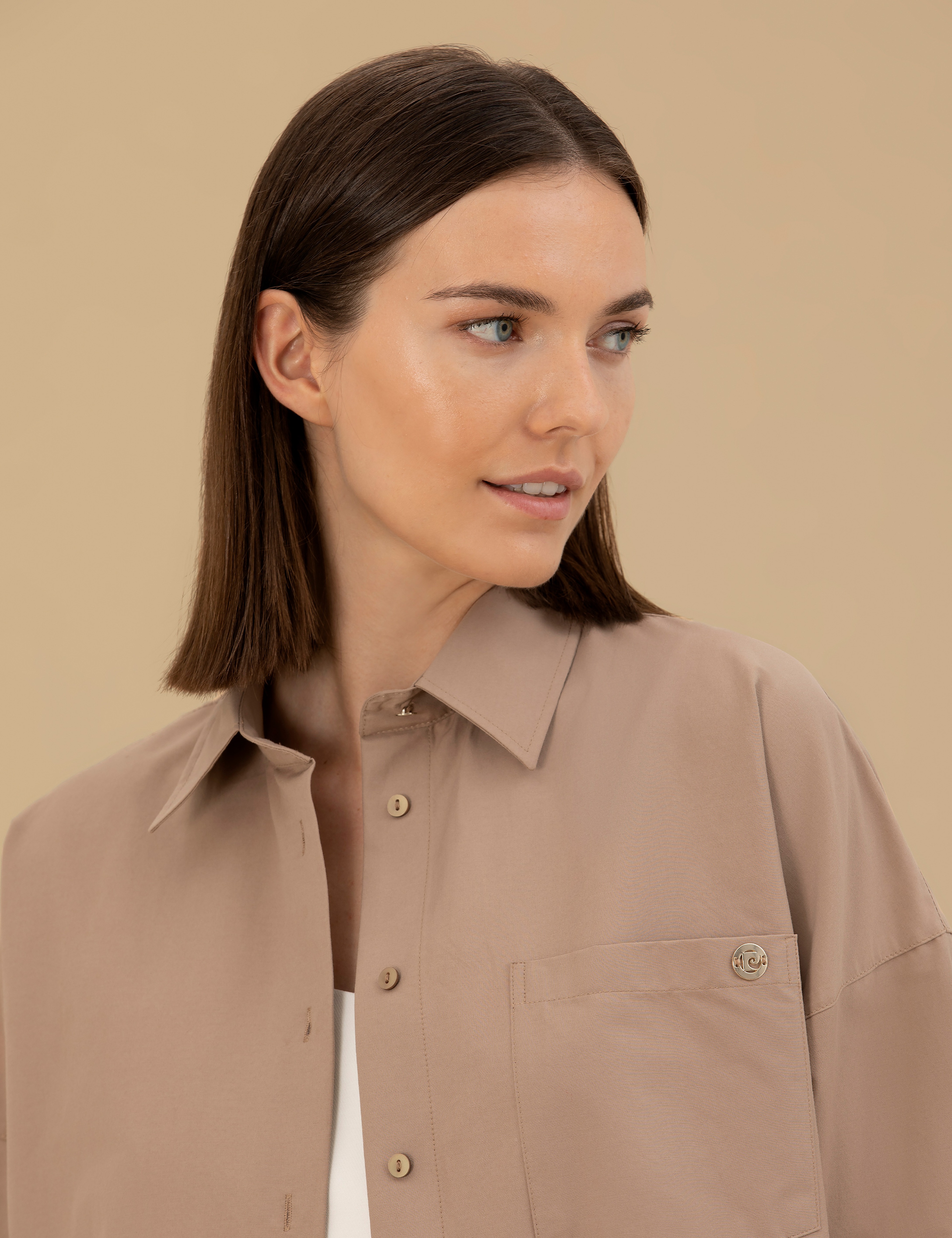 Camel Oversize Uzun Kollu Gömlek