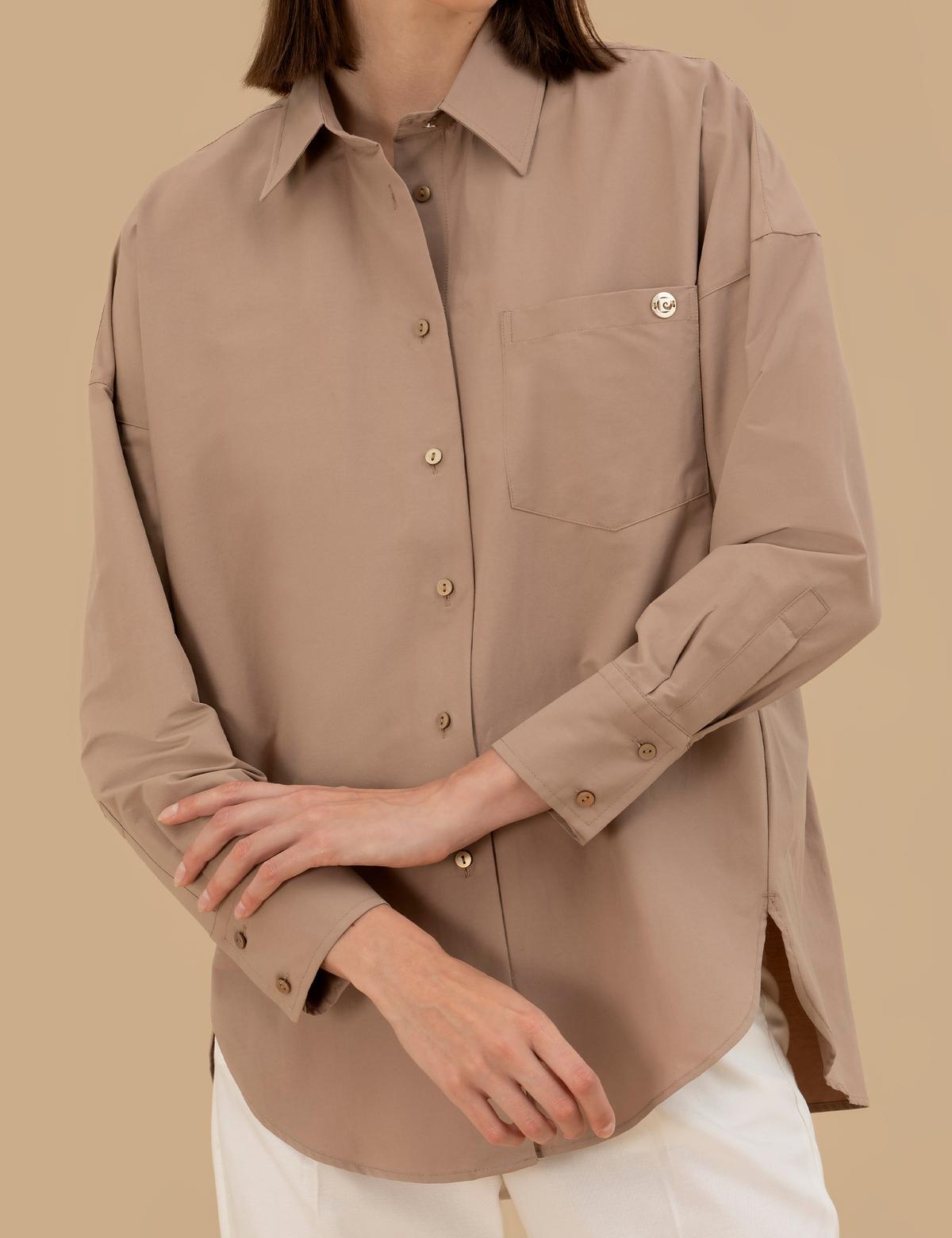 Camel Oversize Uzun Kollu Gömlek - 50262540036