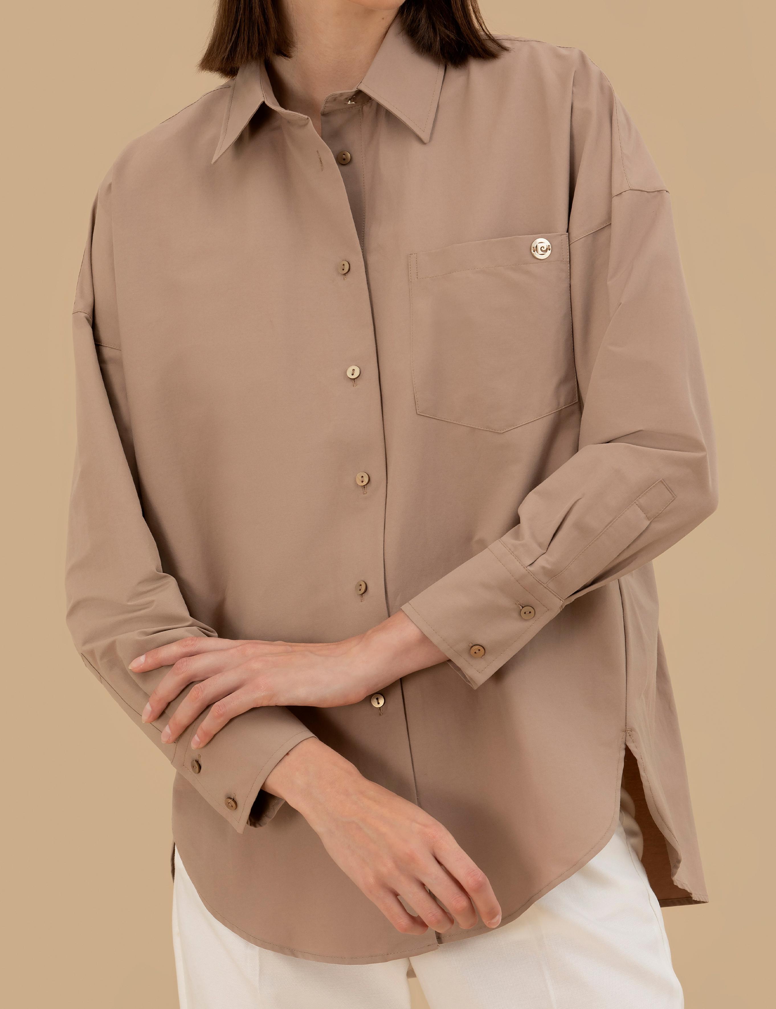 Camel Oversize Uzun Kollu Gömlek