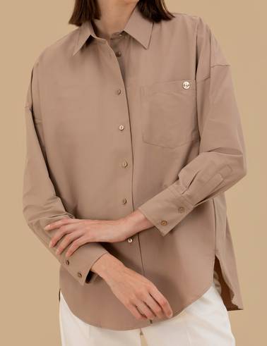 Camel Oversize Uzun Kollu Gömlek