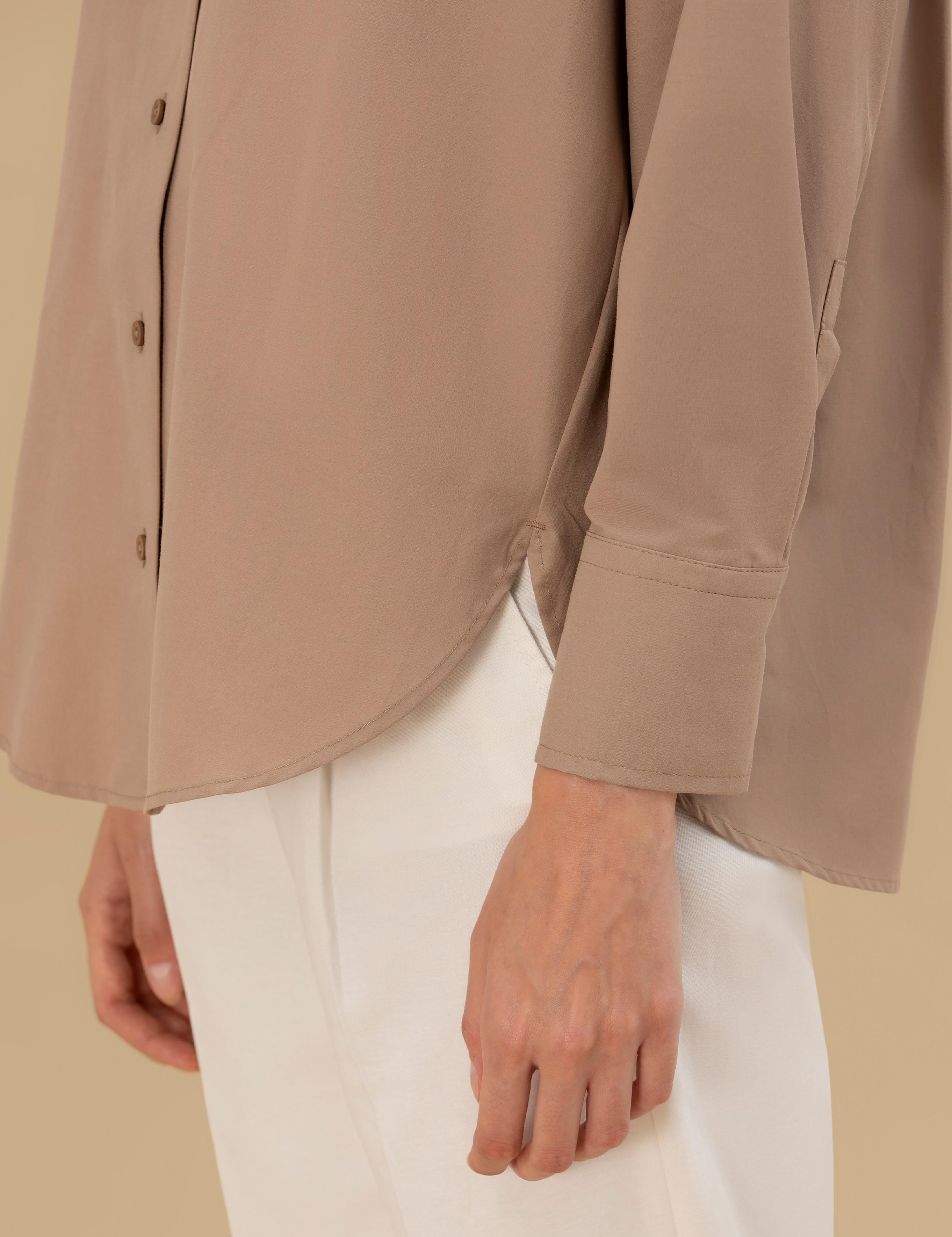 Camel Oversize Uzun Kollu Gömlek