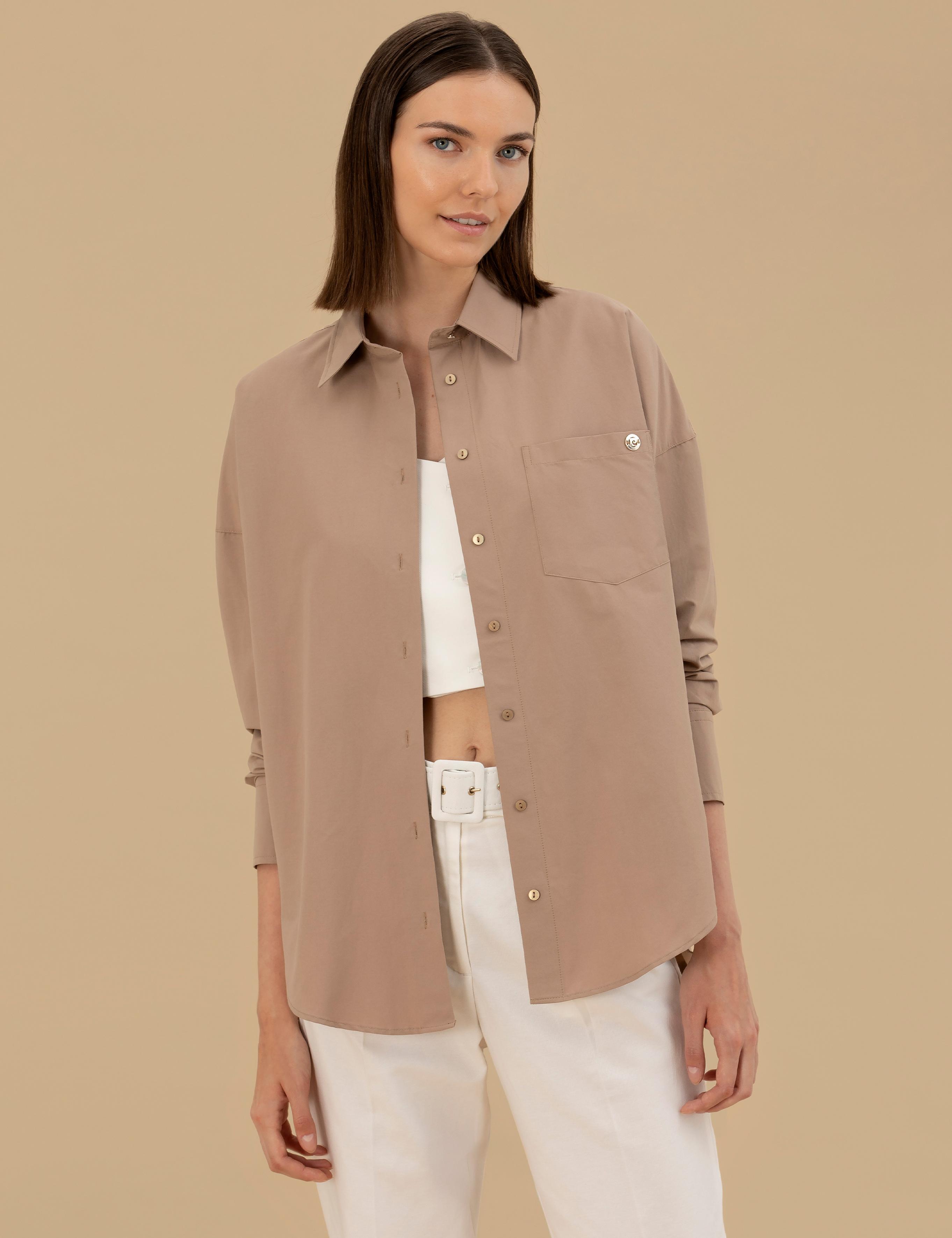 Camel Oversize Uzun Kollu Gömlek