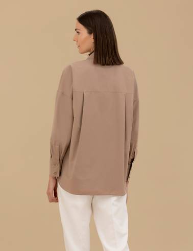 Camel Oversize Uzun Kollu Gömlek