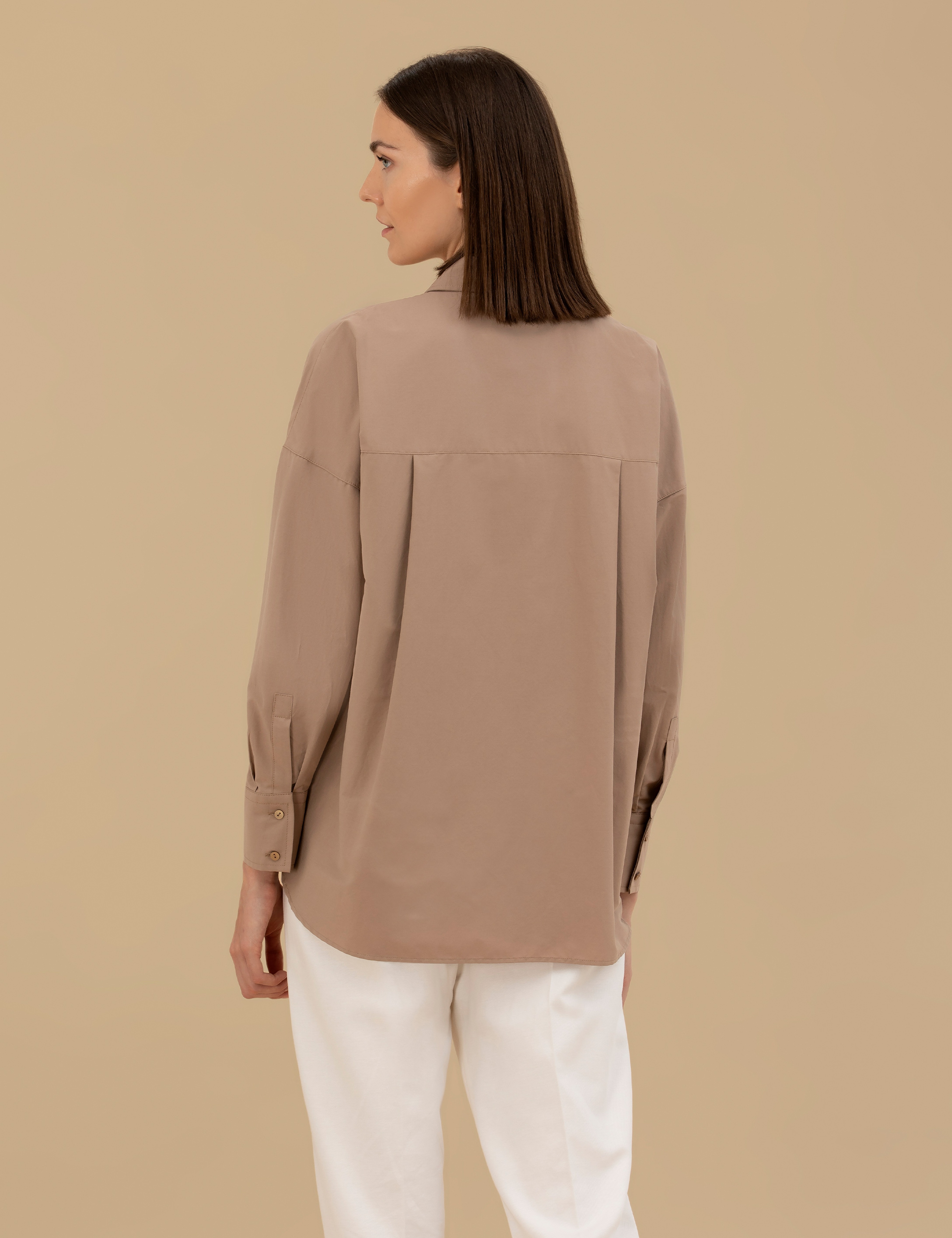 Camel Oversize Uzun Kollu Gömlek