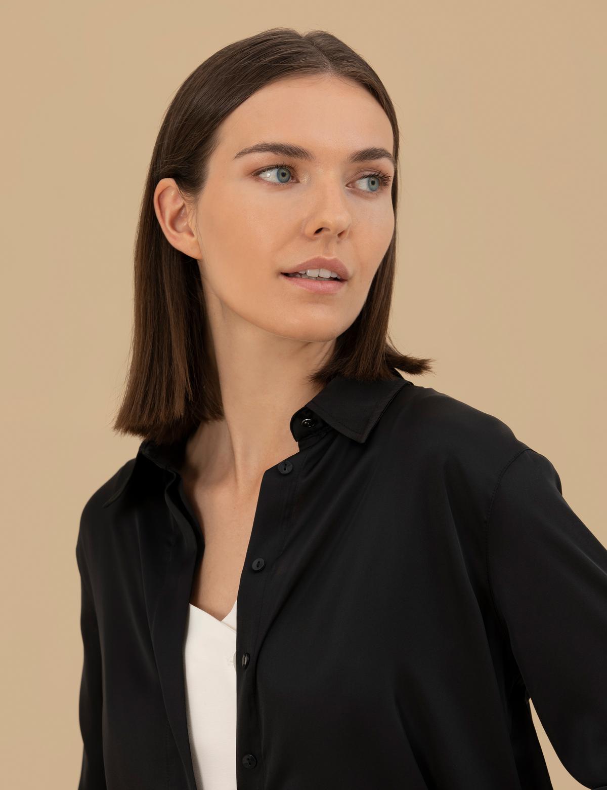 Siyah Comfort Fit Saten Gömlek - 50262890026