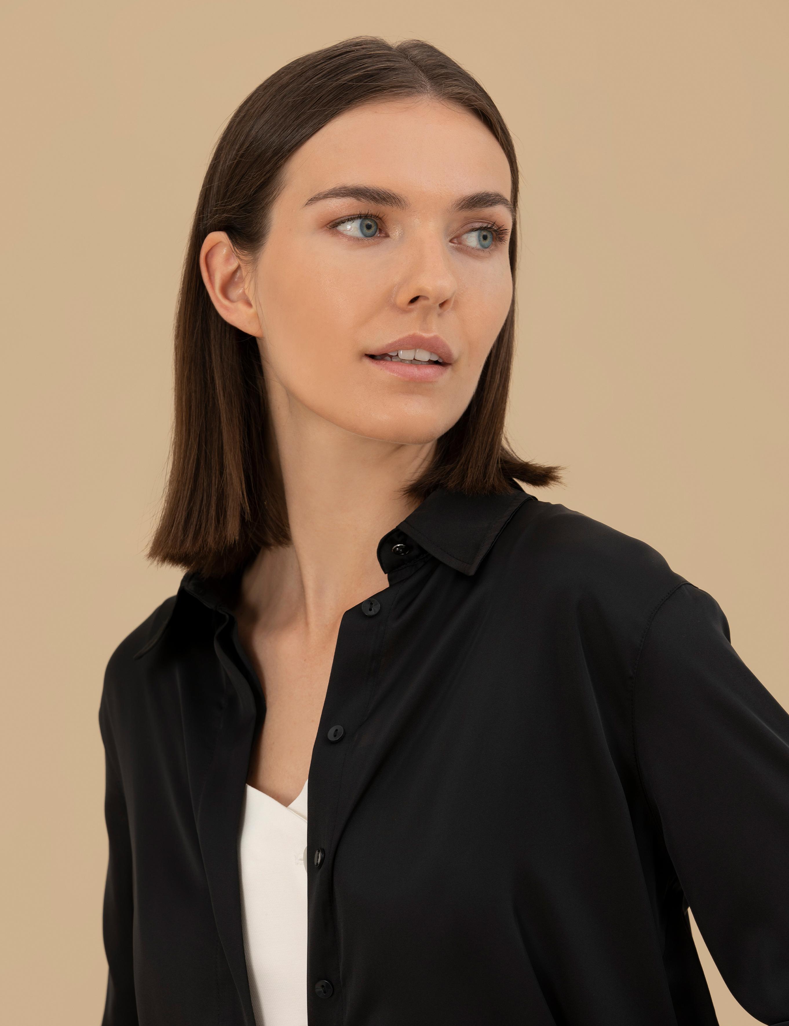 Siyah Comfort Fit Saten Gömlek