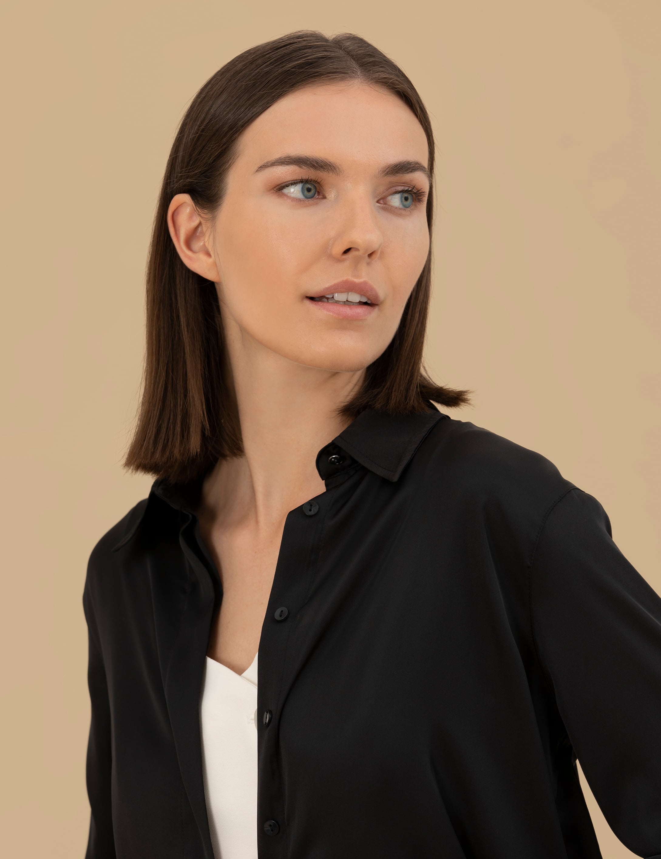 Siyah Comfort Fit Saten Gömlek - Image 3