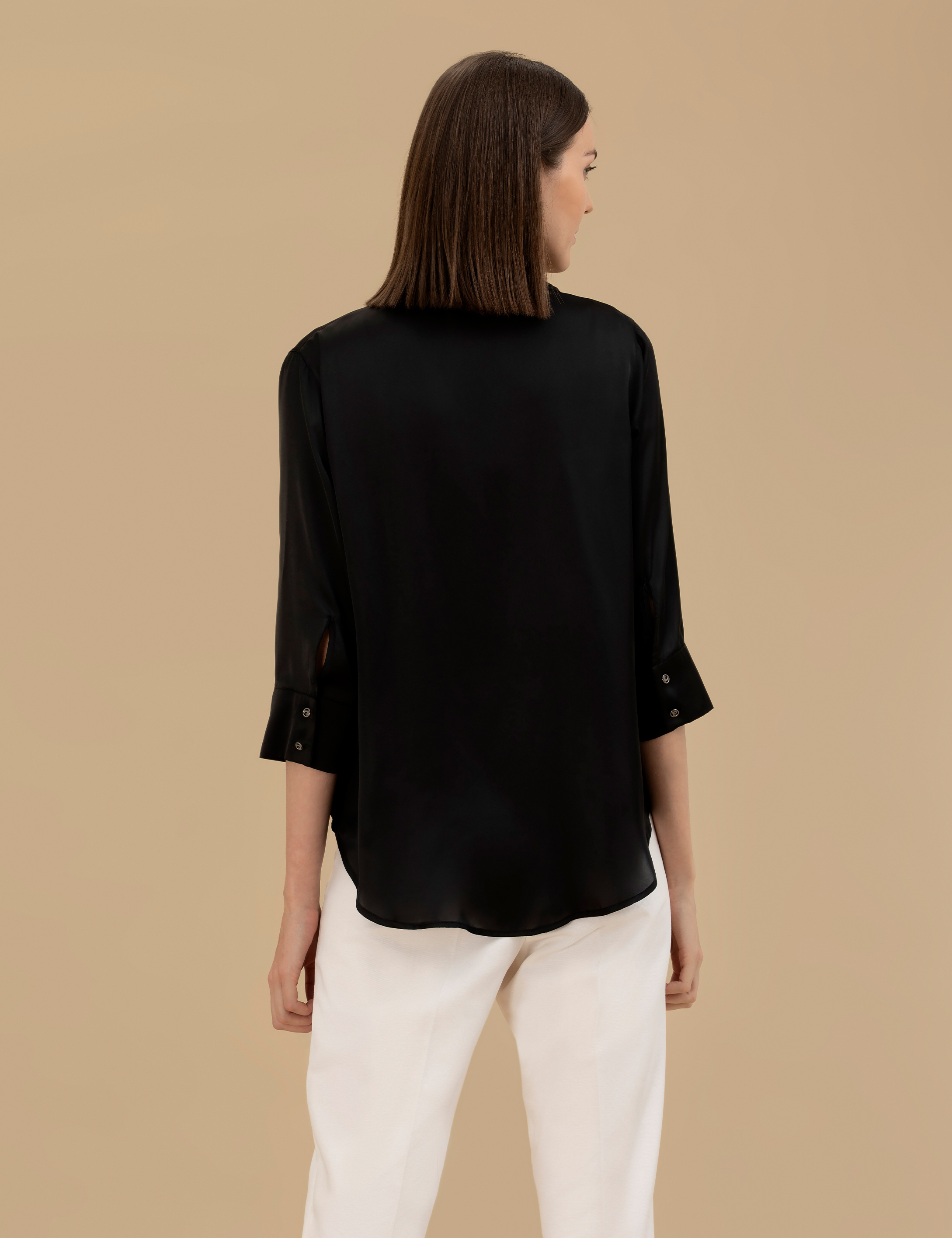 Siyah Comfort Fit Saten Gömlek - Image 5