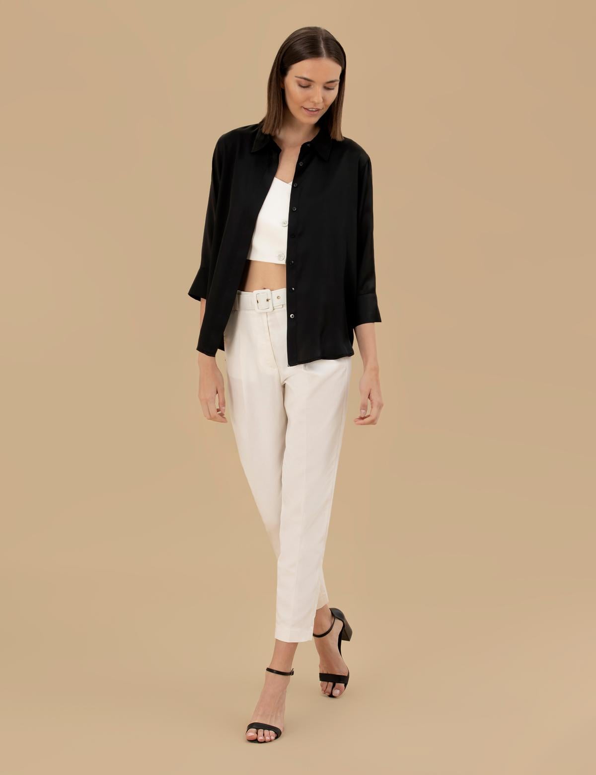 Siyah Comfort Fit Saten Gömlek