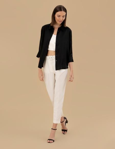 Siyah Comfort Fit Saten Gömlek - 50262890026