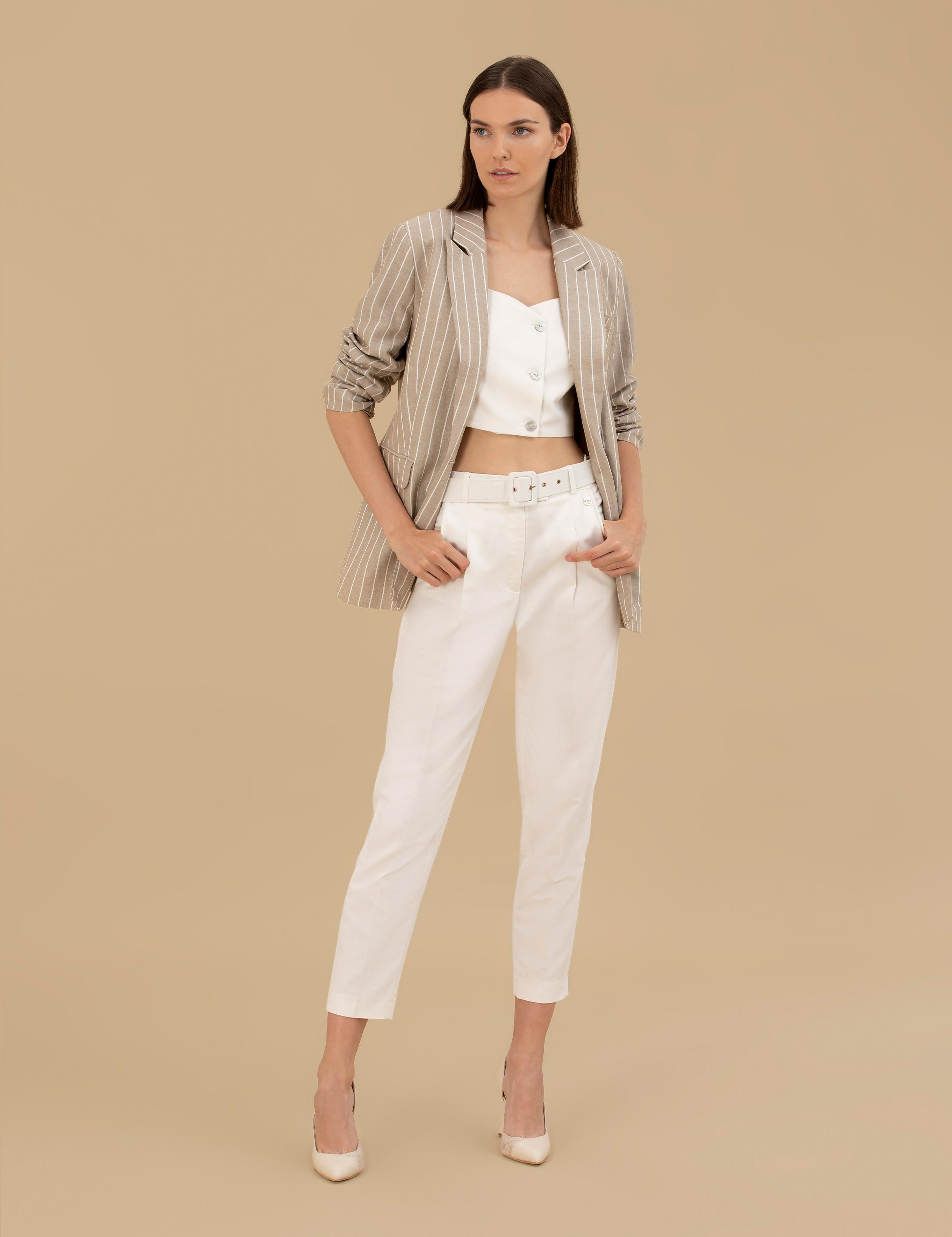 Bej Keten Karışımlı Comfort Fit Ceket