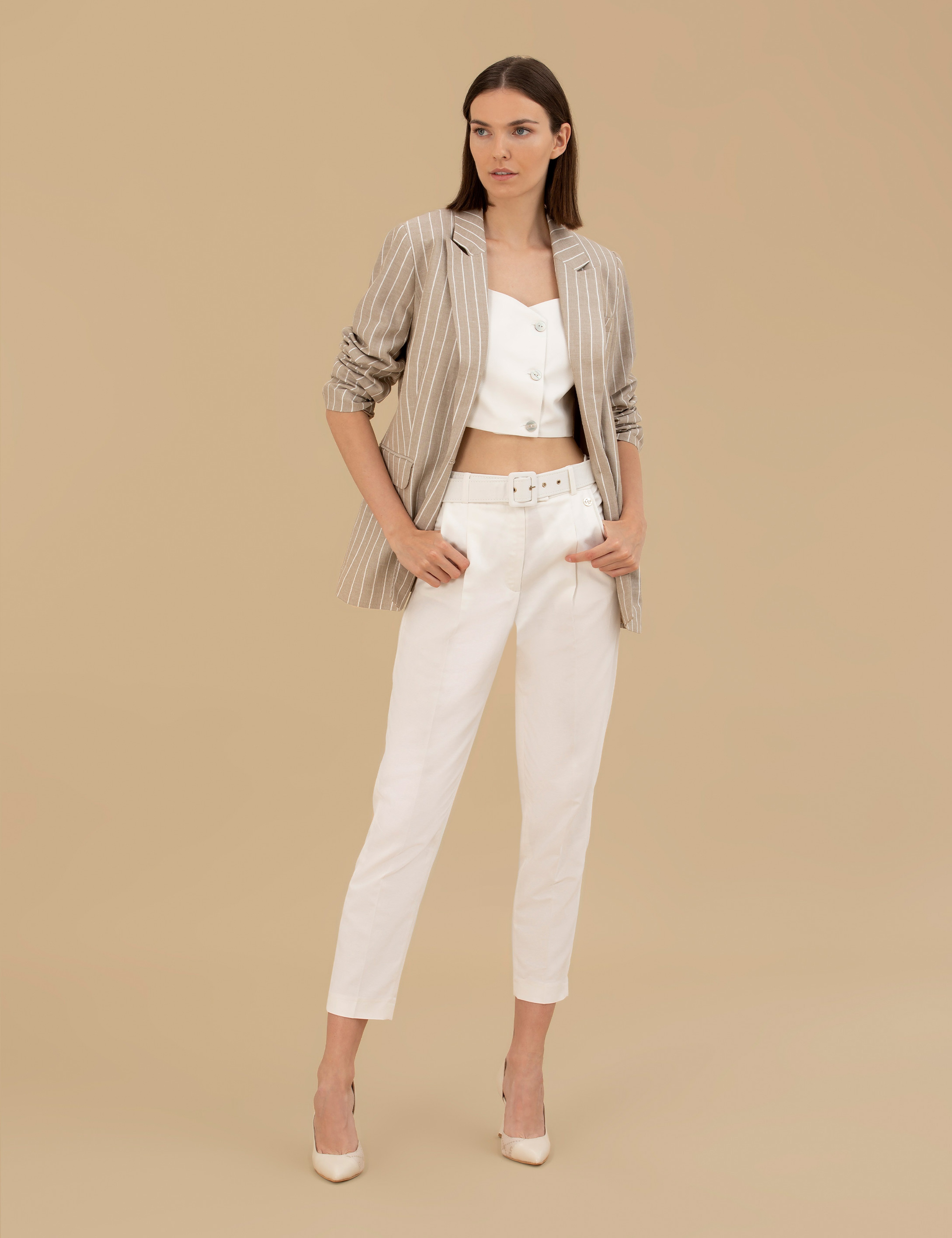 Bej Keten Karışımlı Comfort Fit Ceket - Image 4