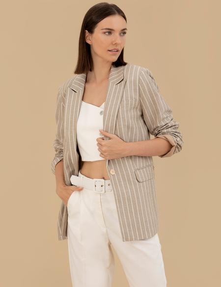 Bej Keten Karışımlı Comfort Fit Ceket - 50263093016