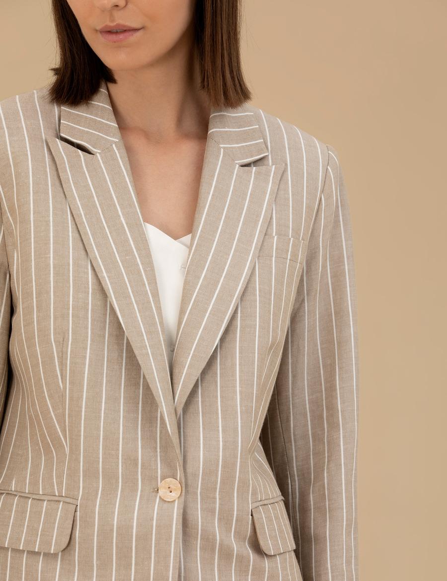 Bej Keten Karışımlı Comfort Fit Ceket