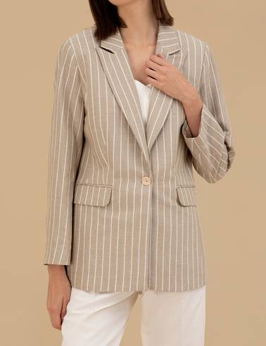 Bej Keten Karışımlı Comfort Fit Ceket