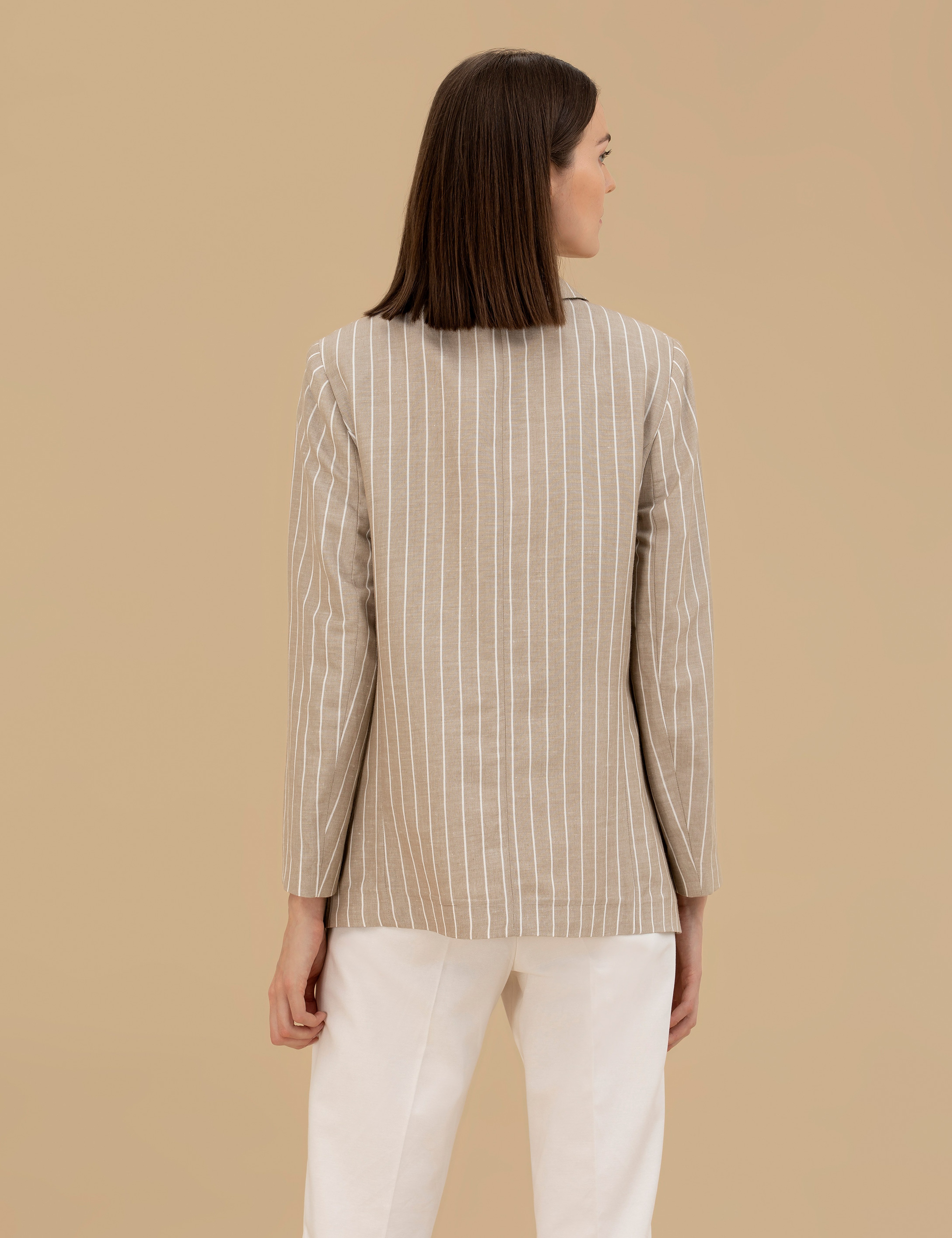 Bej Keten Karışımlı Comfort Fit Ceket
