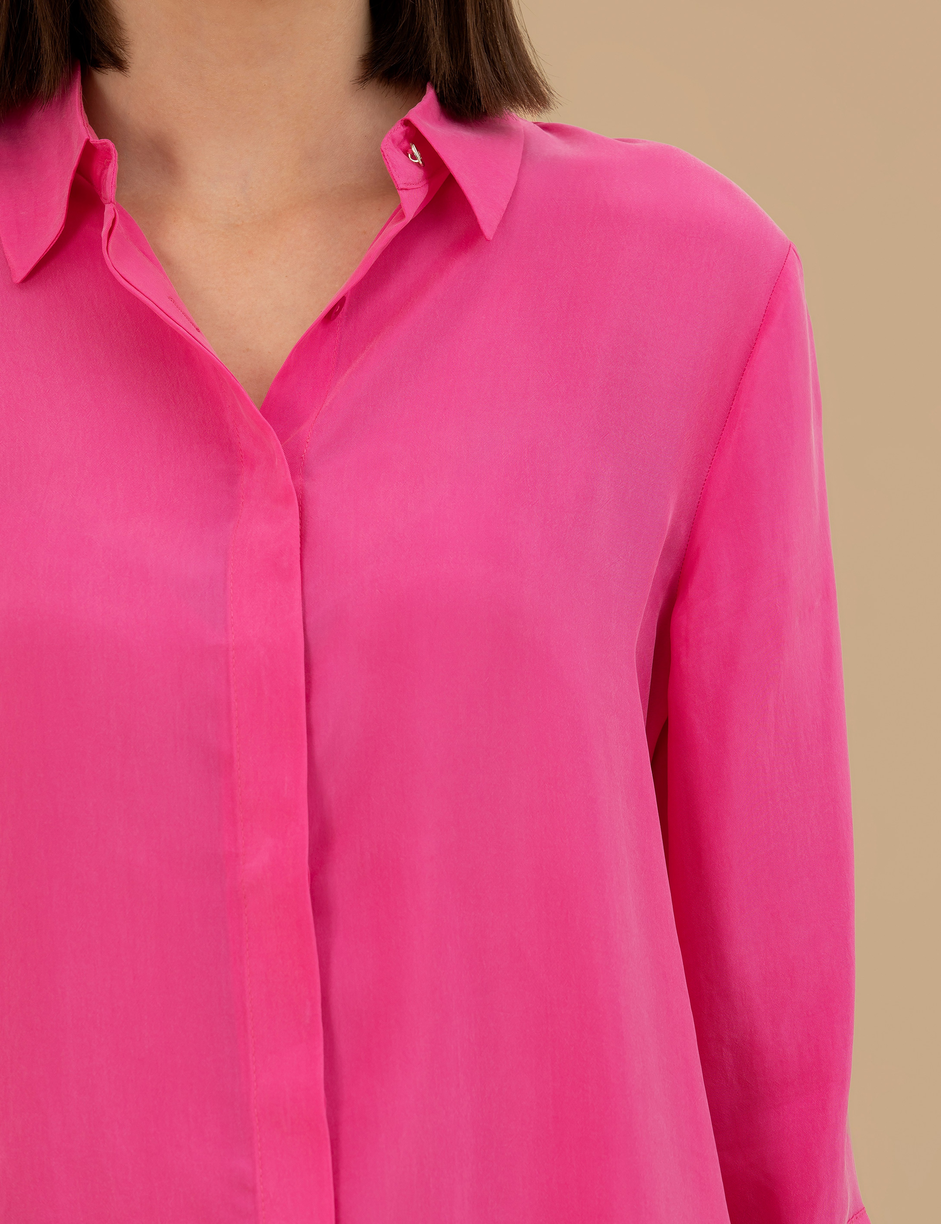 Fuşya Cupro Comfort Fit Uzun Kollu Gömlek - Image 7